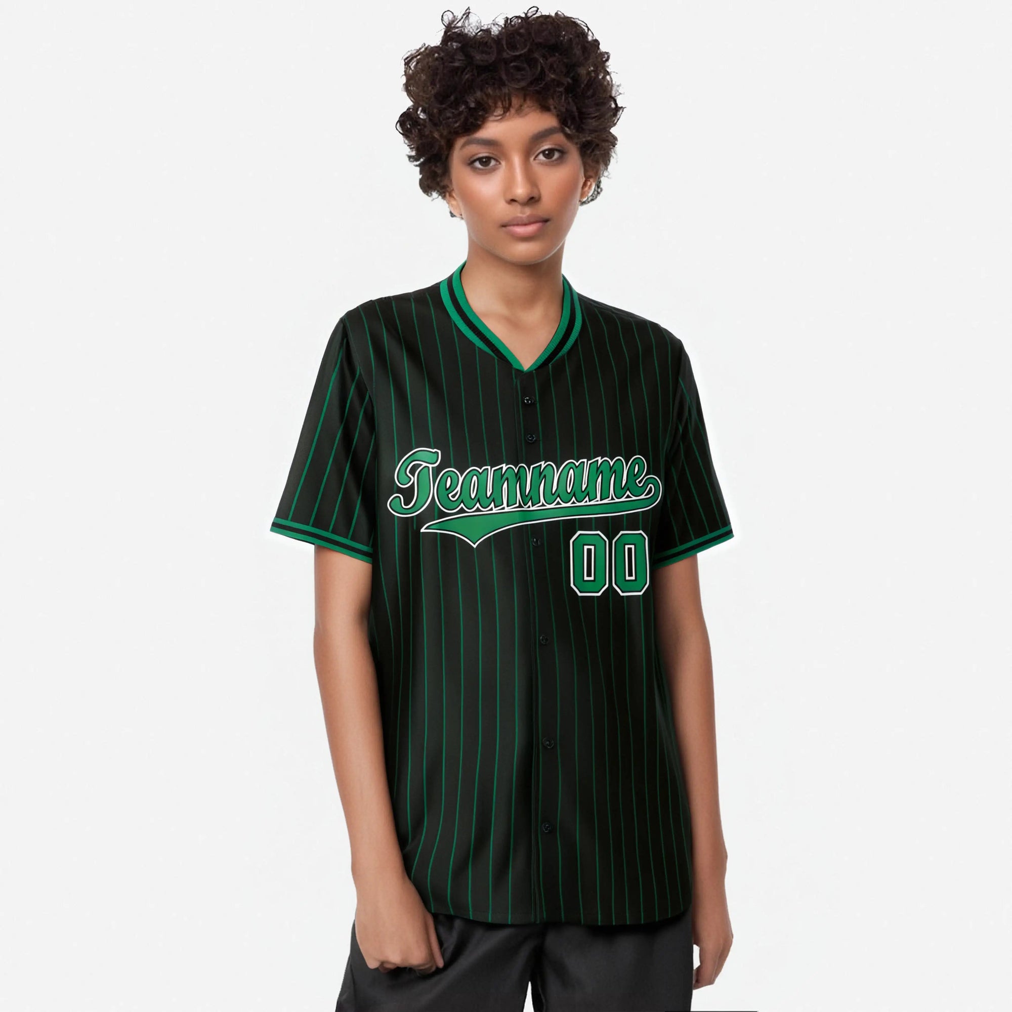 Custom Black Green Pinstripe Green-White Authentic Baseball Jersey