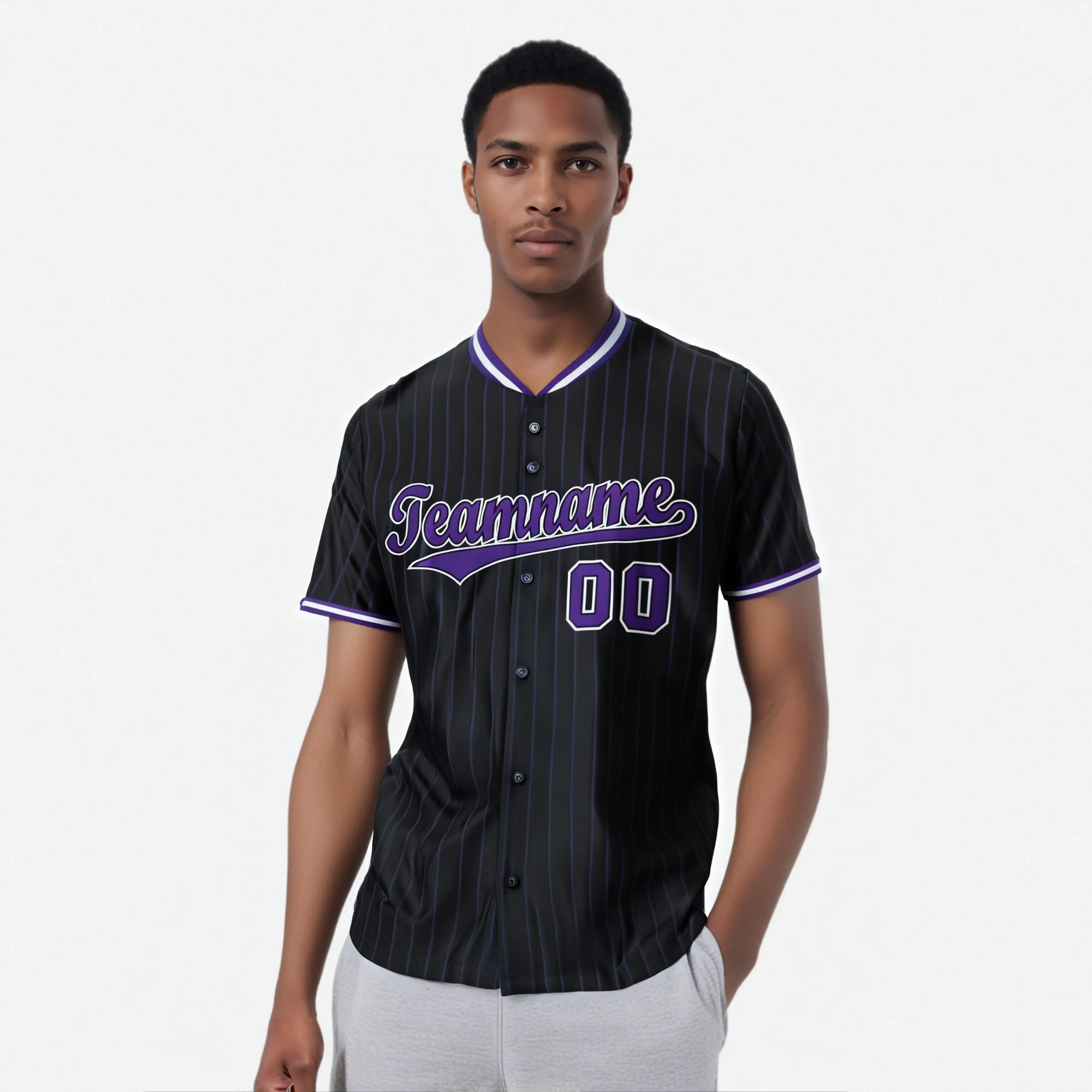 Custom Black Purple Pinstripe Purple-White Authentic Baseball Jersey