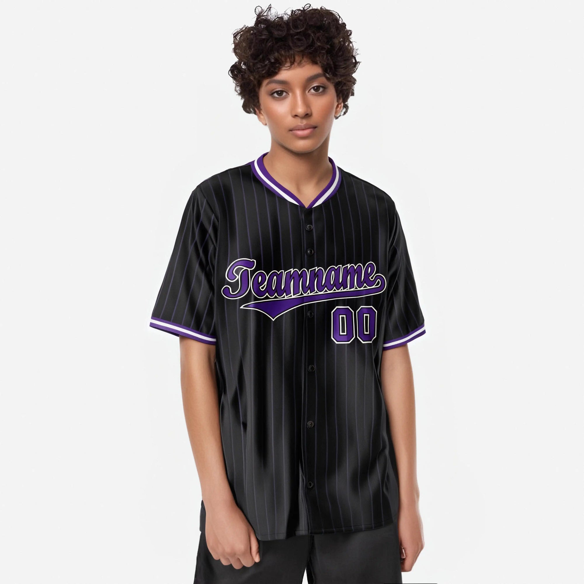 Custom Black Purple Pinstripe Purple-White Authentic Baseball Jersey