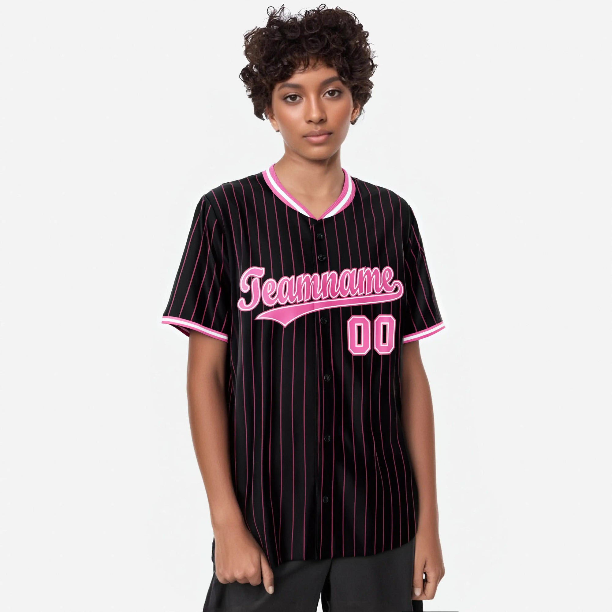 Custom Black Pink Pinstripe Pink-White Authentic Baseball Jersey