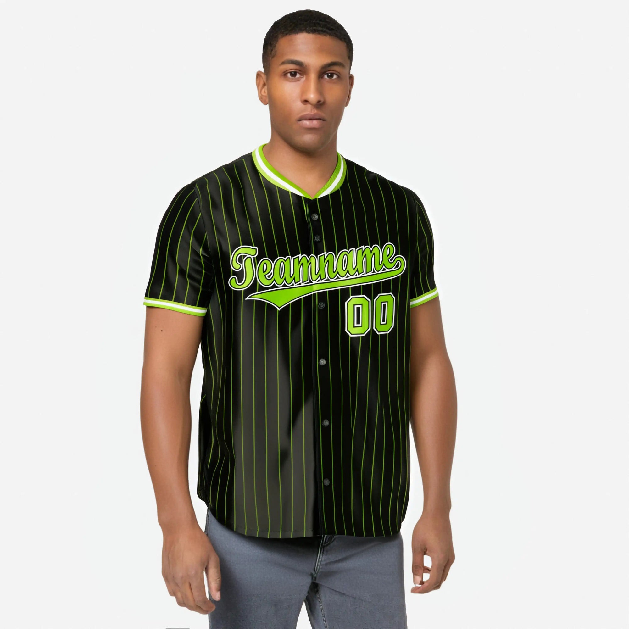 Custom Black Neon-Green Pinstripe Neon-Green White Authentic Baseball Jersey