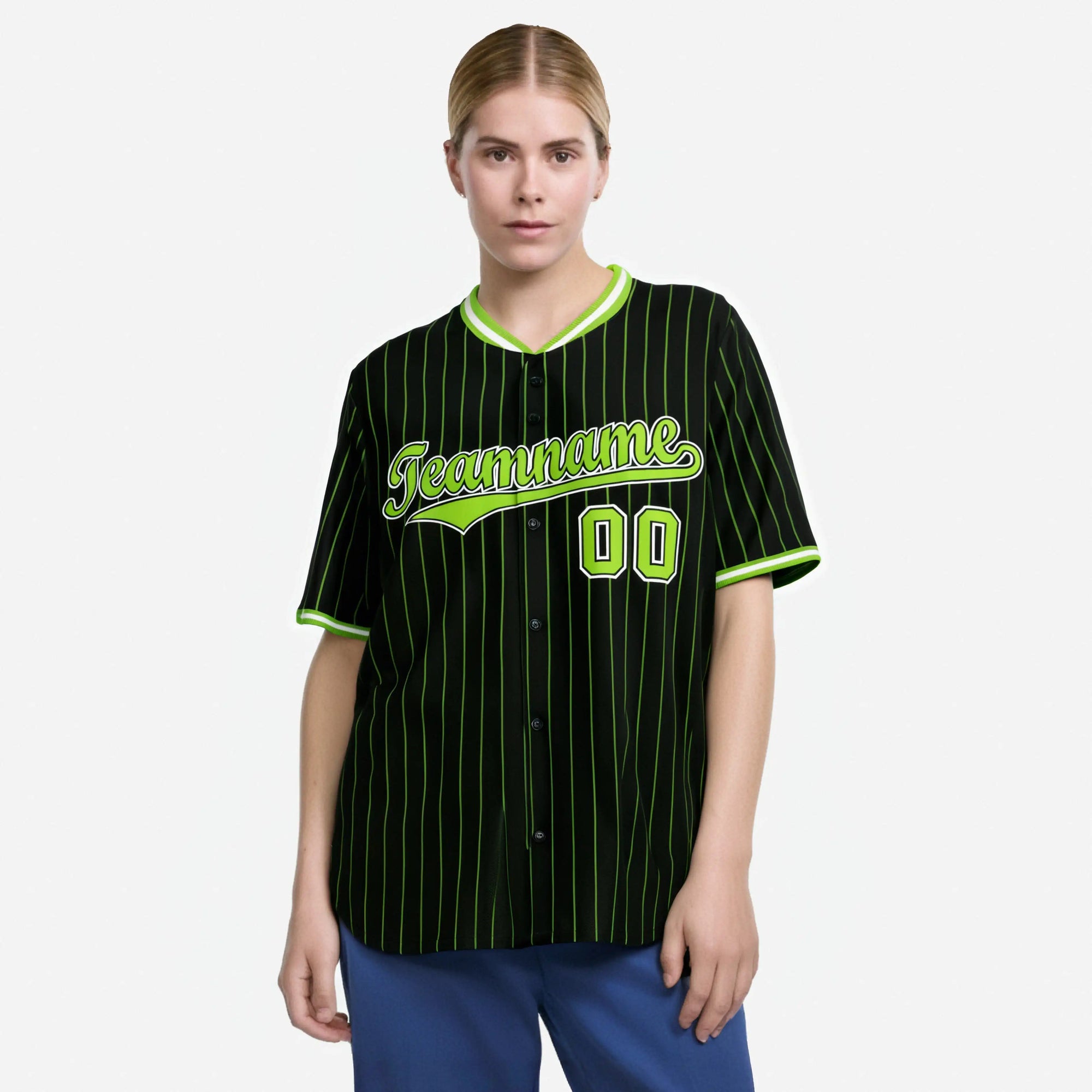 Custom Black Neon-Green Pinstripe Neon-Green White Authentic Baseball Jersey