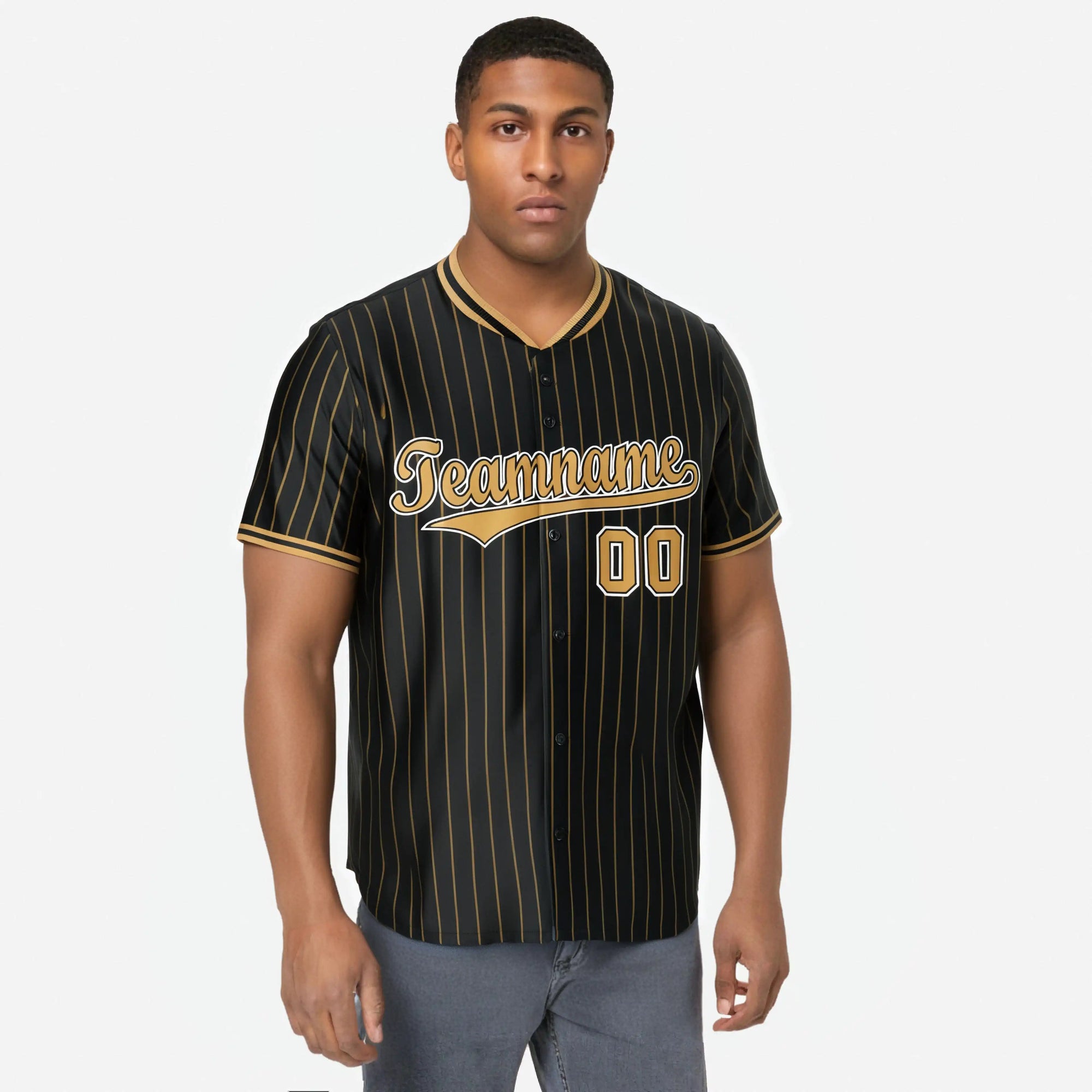 Custom Black Old-Gold Pinstripe Old-Gold White Authentic Baseball Jersey