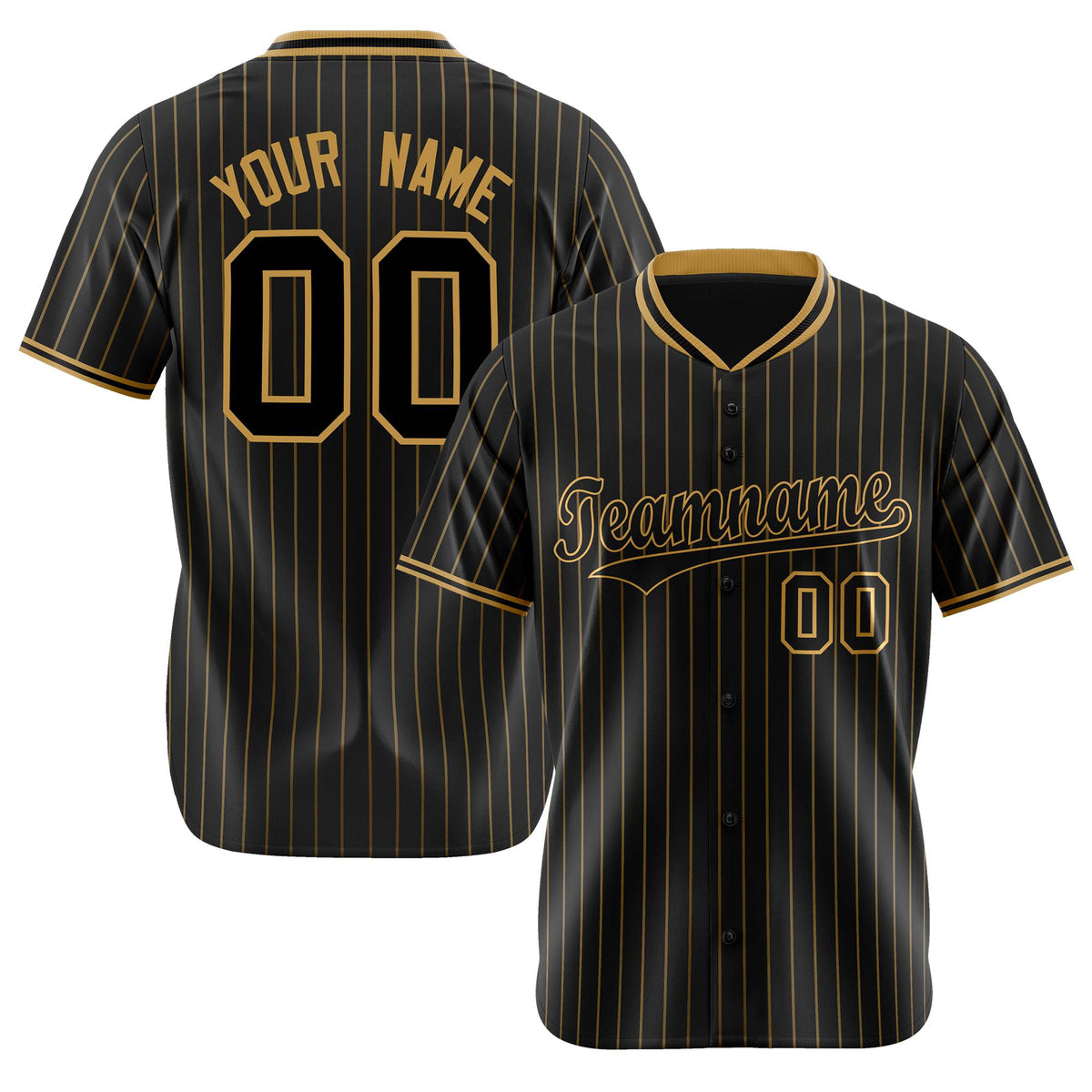 Custom Black Old-Gold Pinstripe Black Old-Gold Authentic Baseball Jersey