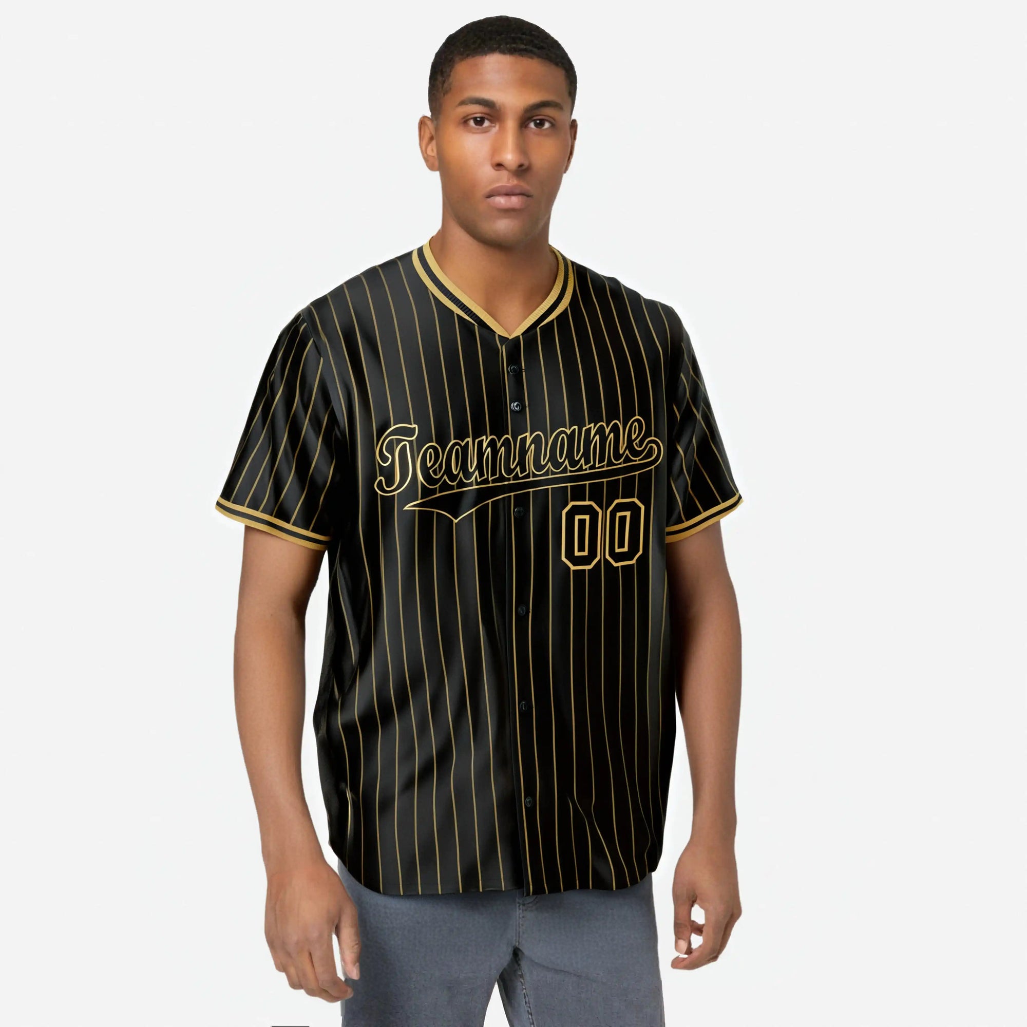 Custom Black Old-Gold Pinstripe Black Old-Gold Authentic Baseball Jersey