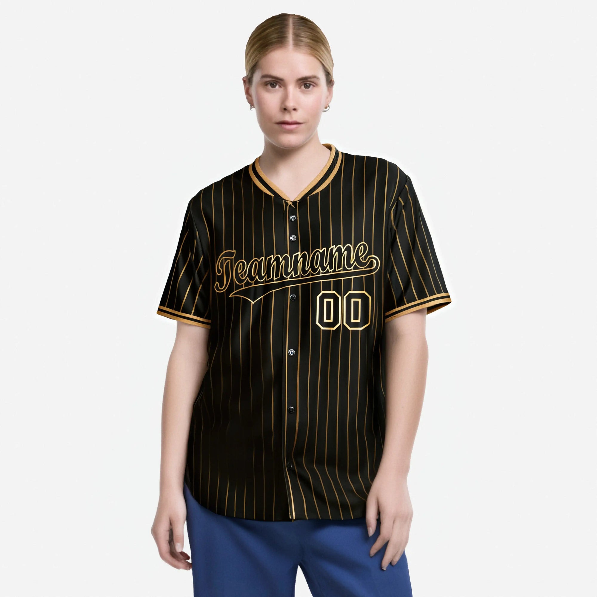 Custom Black Old-Gold Pinstripe Black Old-Gold Authentic Baseball Jersey