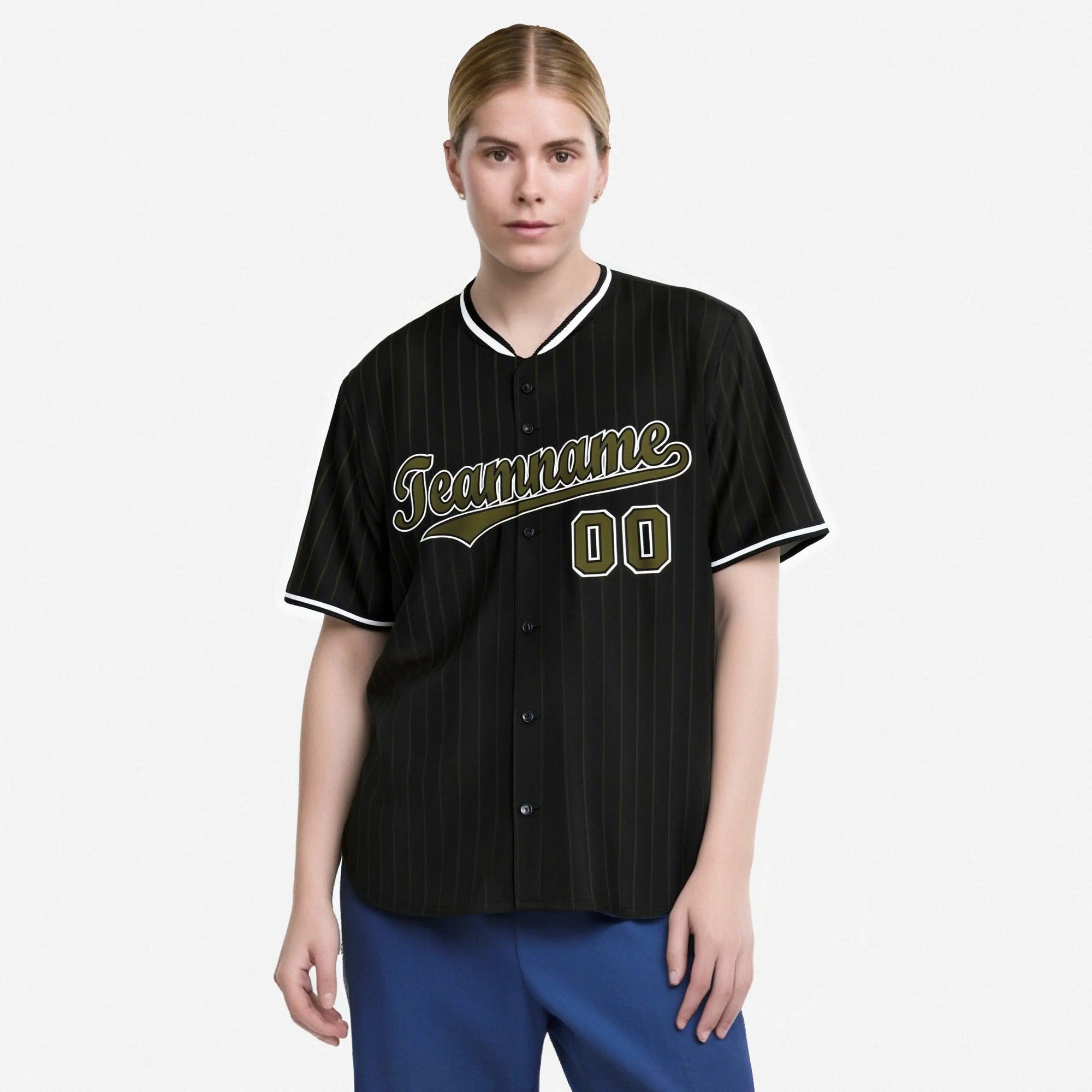 Custom Black Olive Pinstripe Olive-White Authentic Baseball Jersey