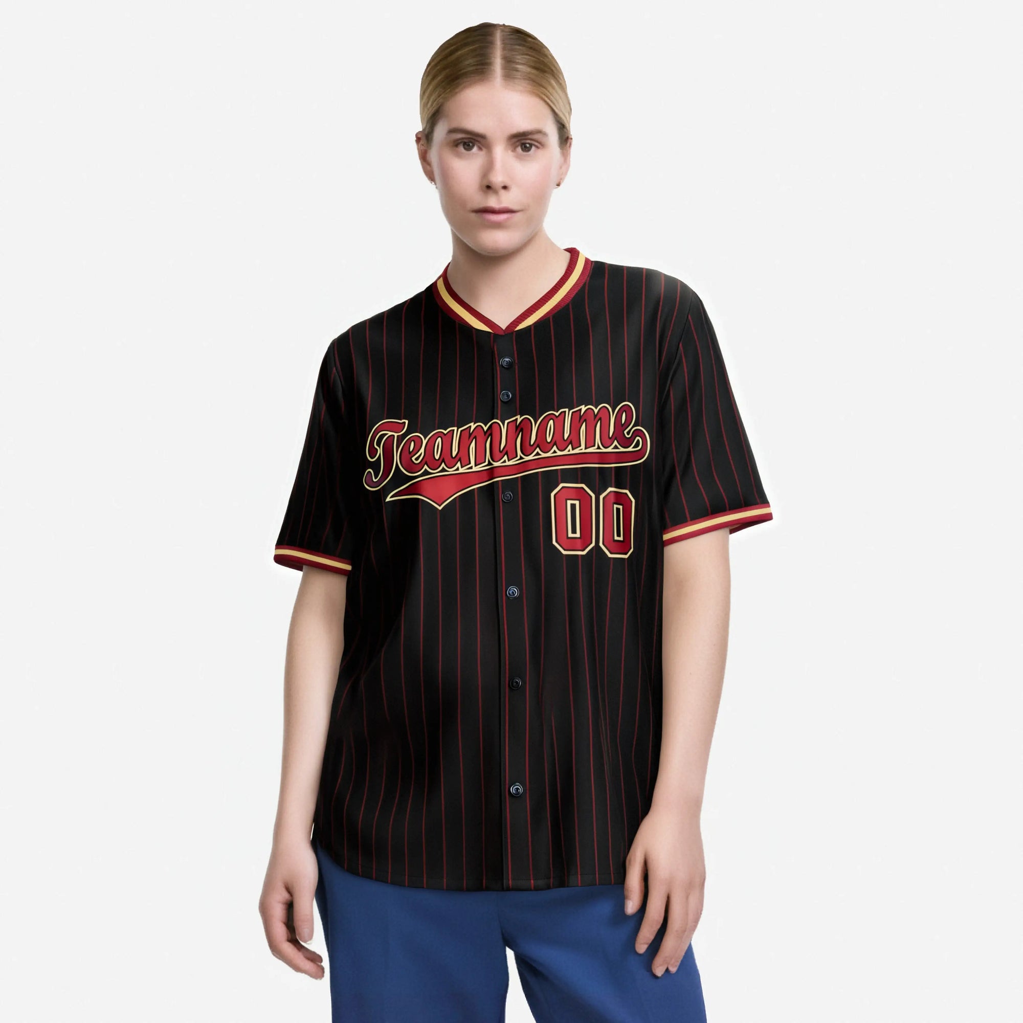 Custom Black Crimson Pinstripe Crimson Old-Gold Authentic Baseball Jersey