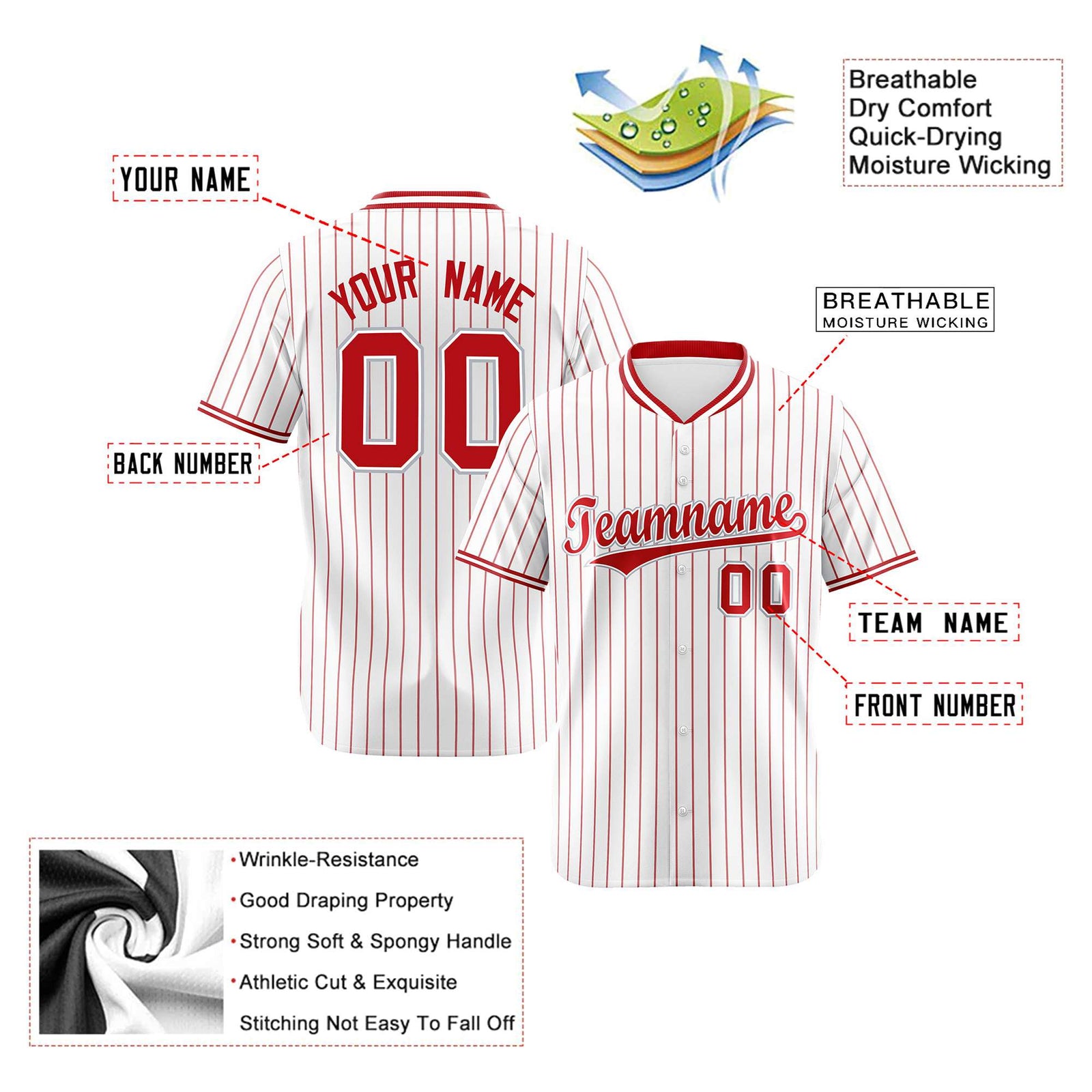 Custom White Red Pinstripe White-Red Authentic Baseball Jersey