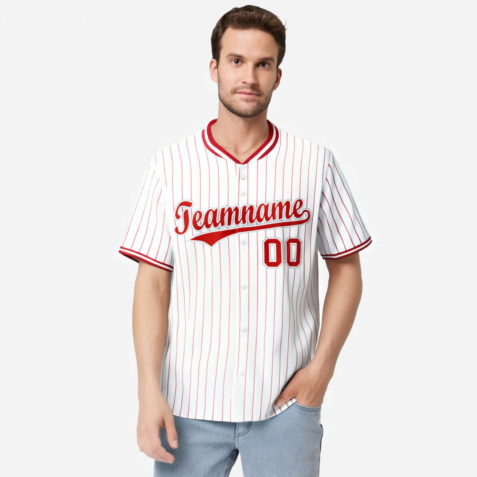 Custom White Red Pinstripe White-Red Authentic Baseball Jersey