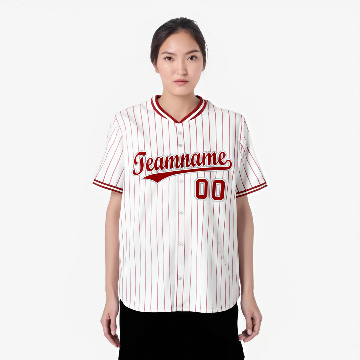 Custom White Red Pinstripe White-Red Authentic Baseball Jersey