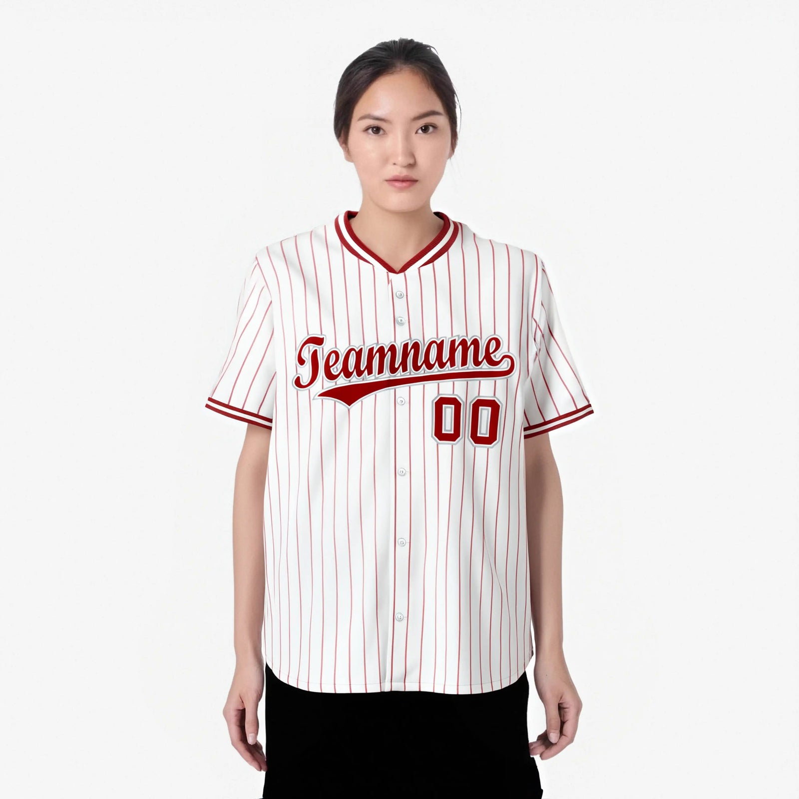 Custom White Red Pinstripe White-Red Authentic Baseball Jersey
