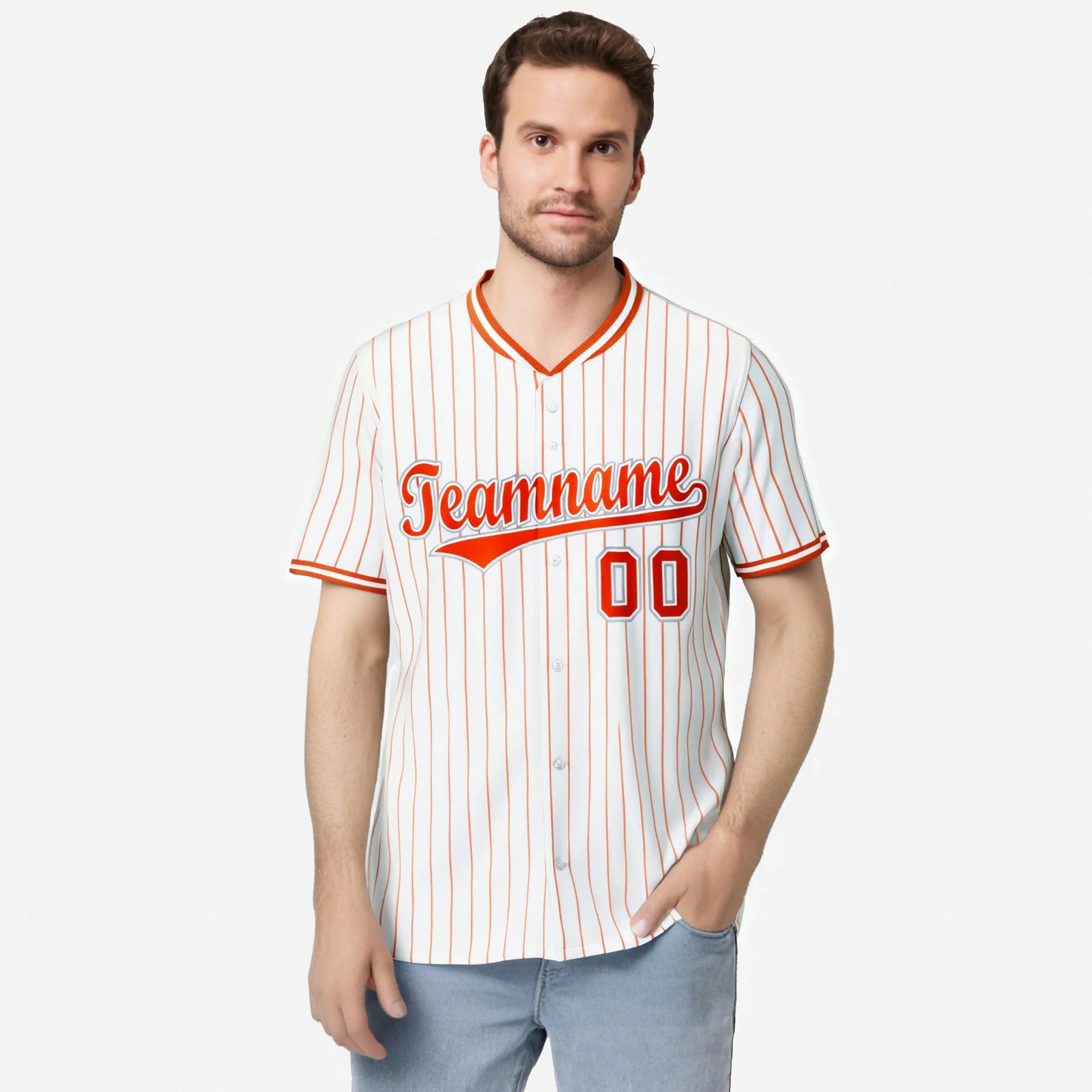 Custom White Orange Pinstripe White-Orange Authentic Baseball Jersey