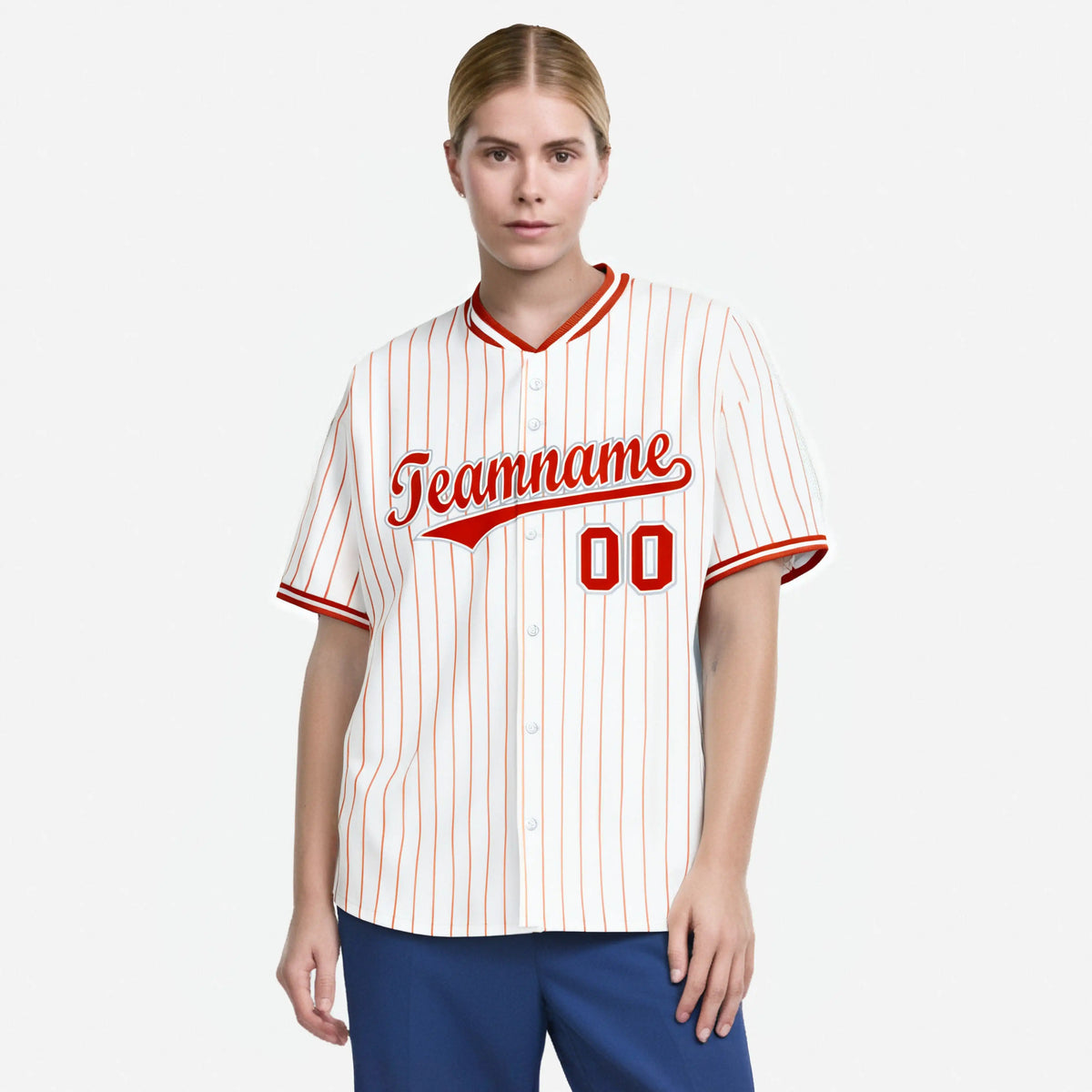 Custom White Orange Pinstripe White-Orange Authentic Baseball Jersey