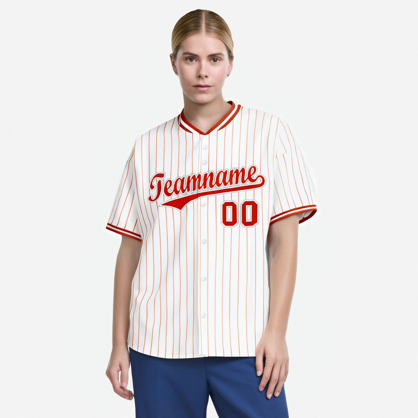 Custom White Orange Pinstripe White-Orange Authentic Baseball Jersey