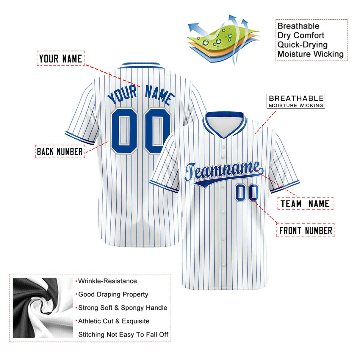 Custom White Blue Pinstripe White-Blue Black Authentic Baseball Jersey