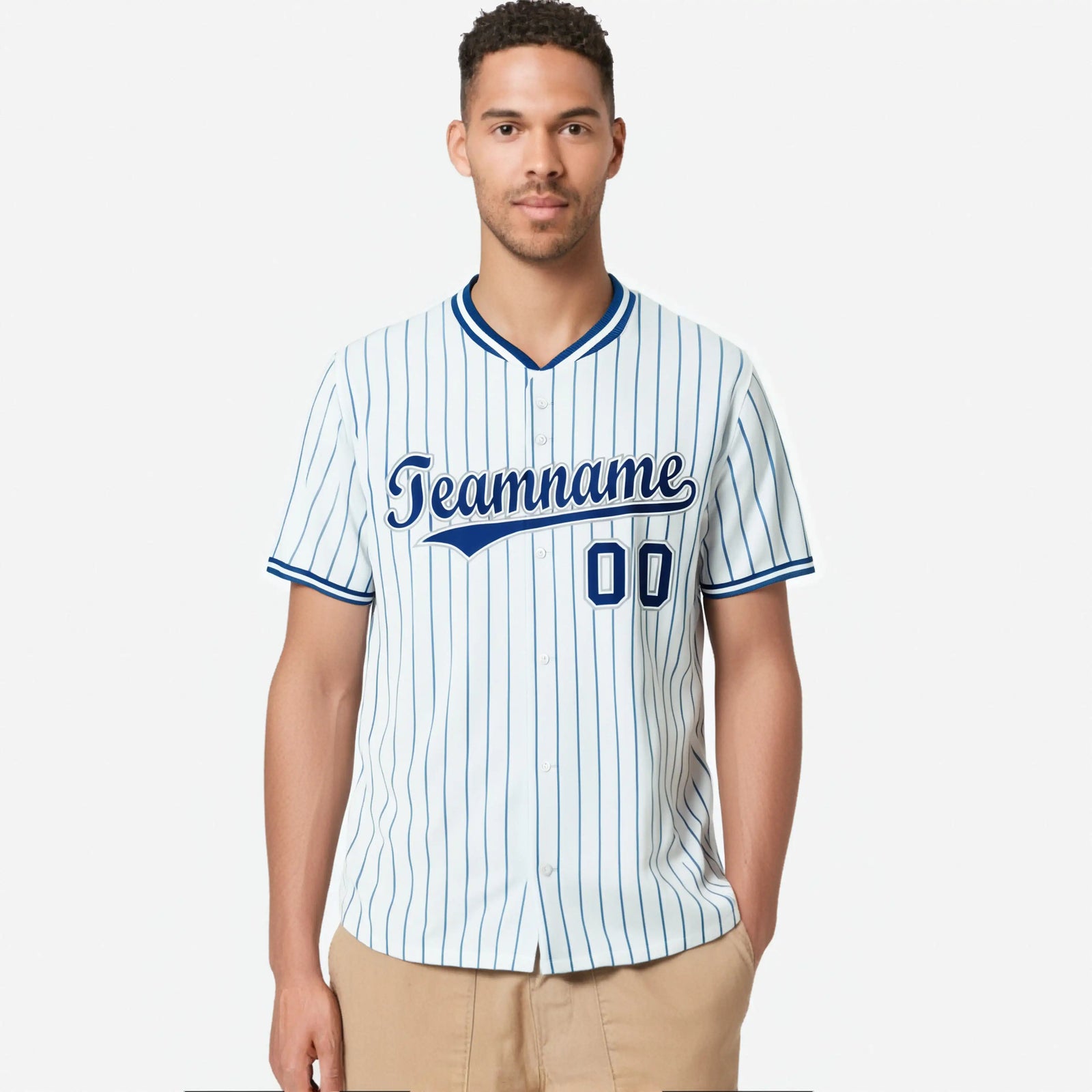 Custom White Blue Pinstripe White-Blue Black Authentic Baseball Jersey