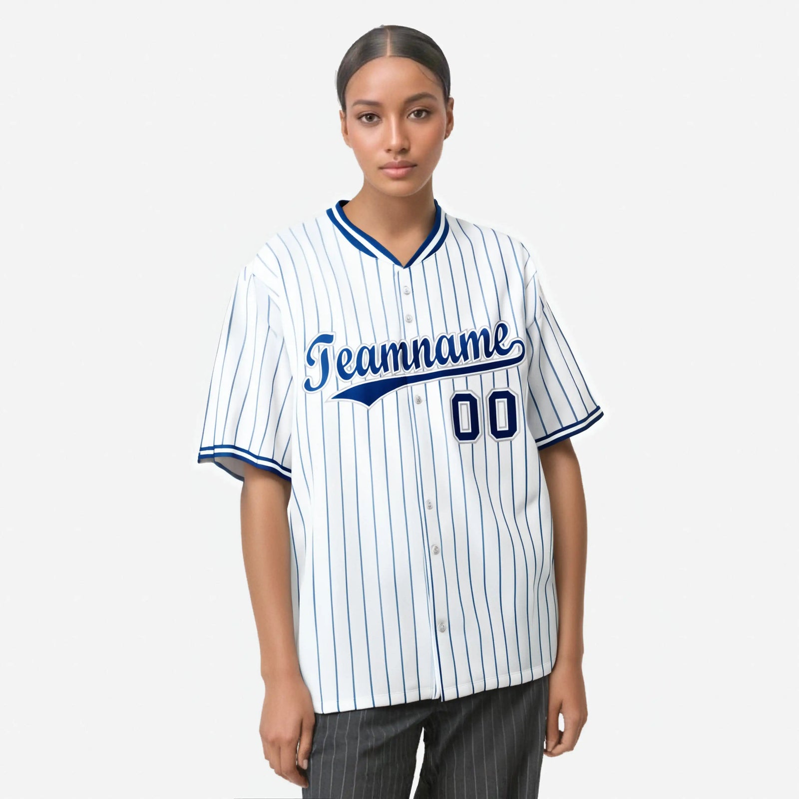 Custom White Blue Pinstripe White-Blue Black Authentic Baseball Jersey