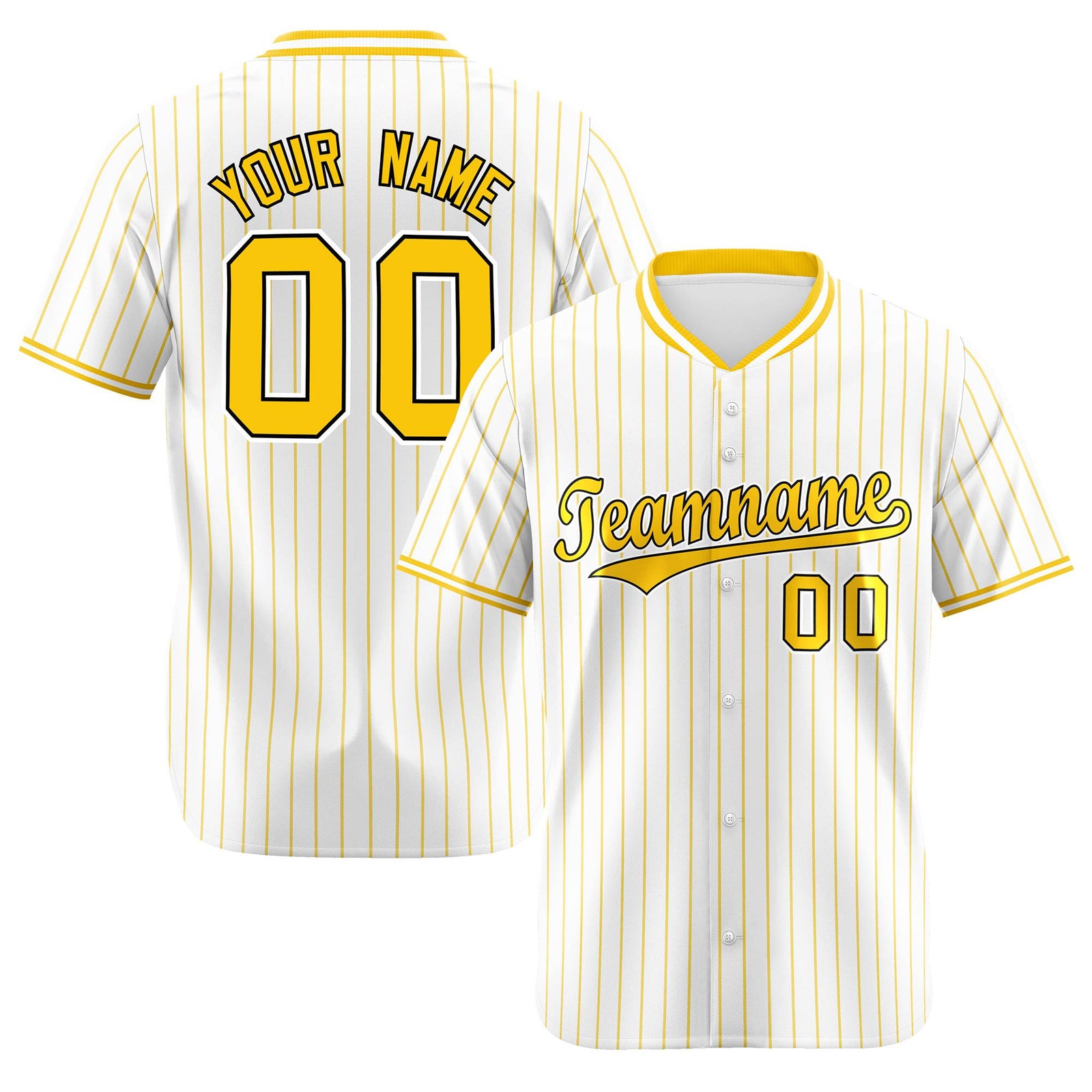 Custom White Yellow Pinstripe White-Yellow Black Authentic Baseball Jersey