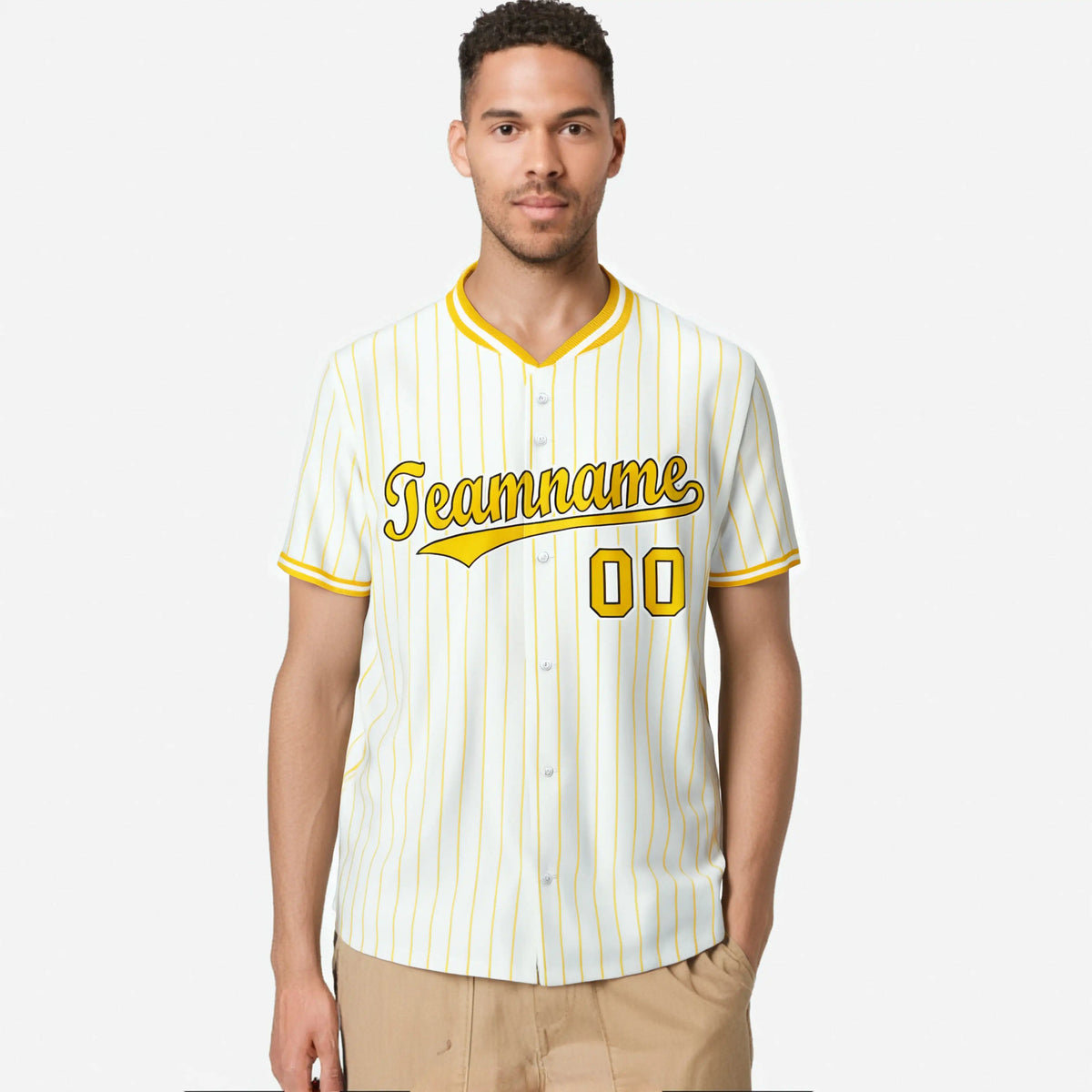 Custom White Yellow Pinstripe White-Yellow Black Authentic Baseball Jersey