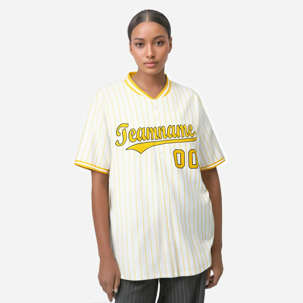 Custom White Yellow Pinstripe White-Yellow Black Authentic Baseball Jersey