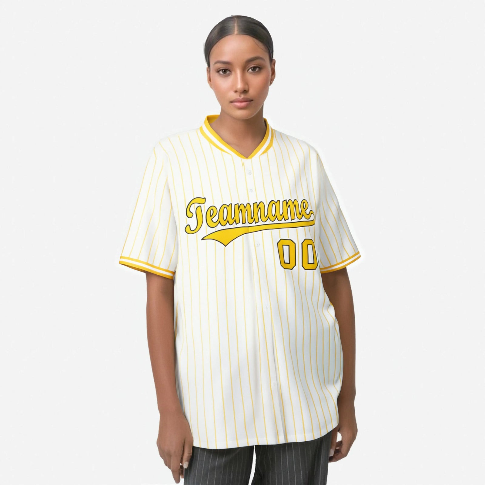 Custom White Yellow Pinstripe White-Yellow Black Authentic Baseball Jersey