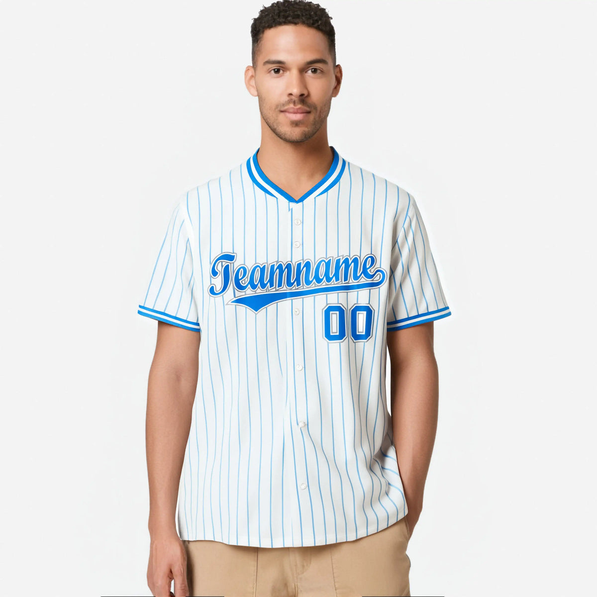 Custom White Blue Pinstripe White-Blue Gray Authentic Baseball Jersey