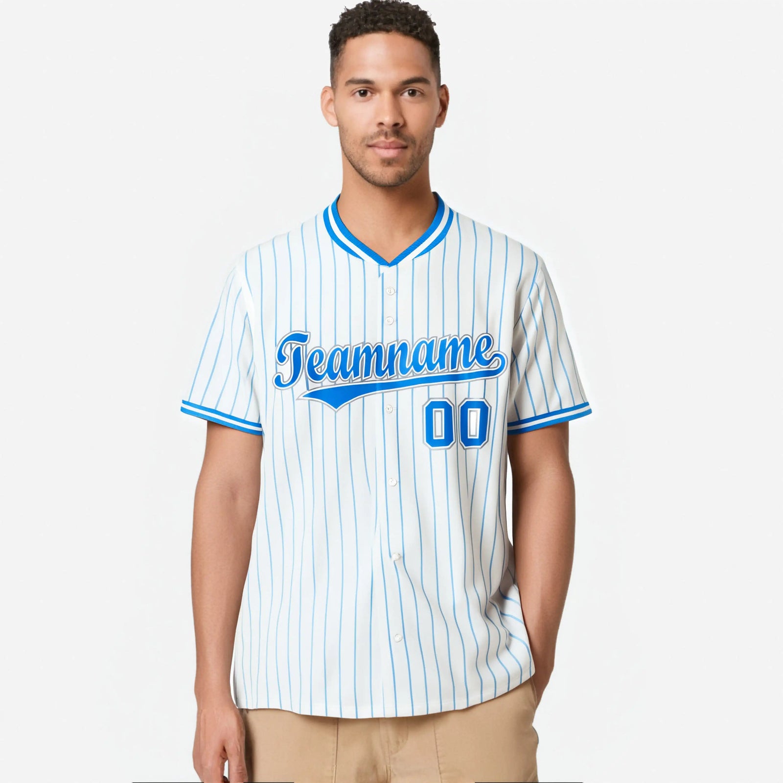 Custom White Blue Pinstripe White-Blue Gray Authentic Baseball Jersey