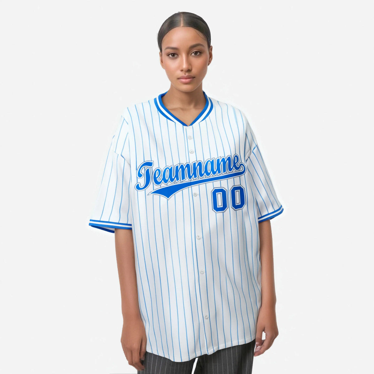 Custom White Blue Pinstripe White-Blue Gray Authentic Baseball Jersey