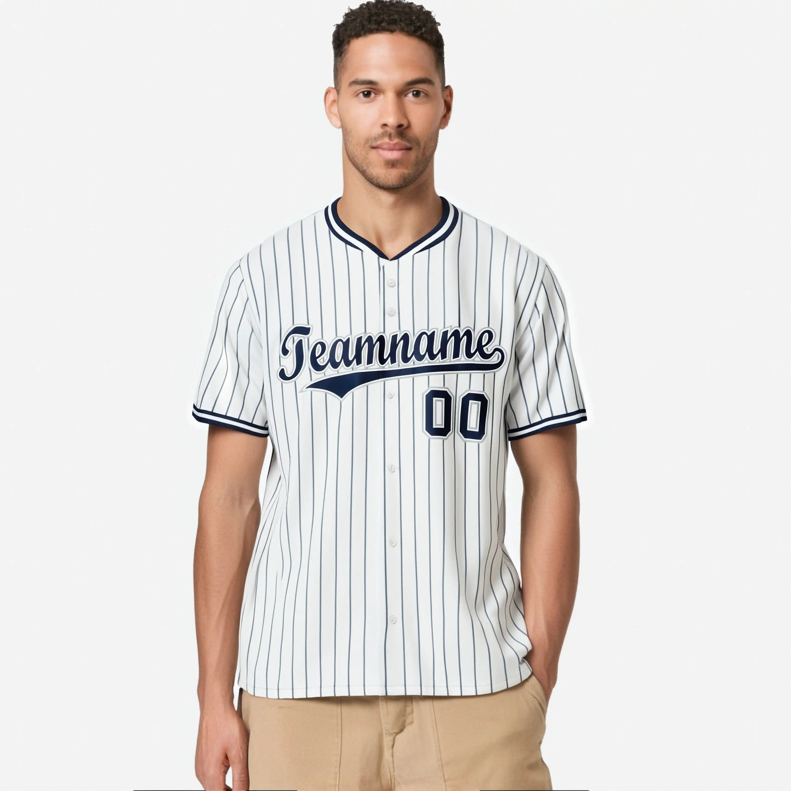 Custom White Navy Pinstripe White-Navy Authentic Baseball Jersey