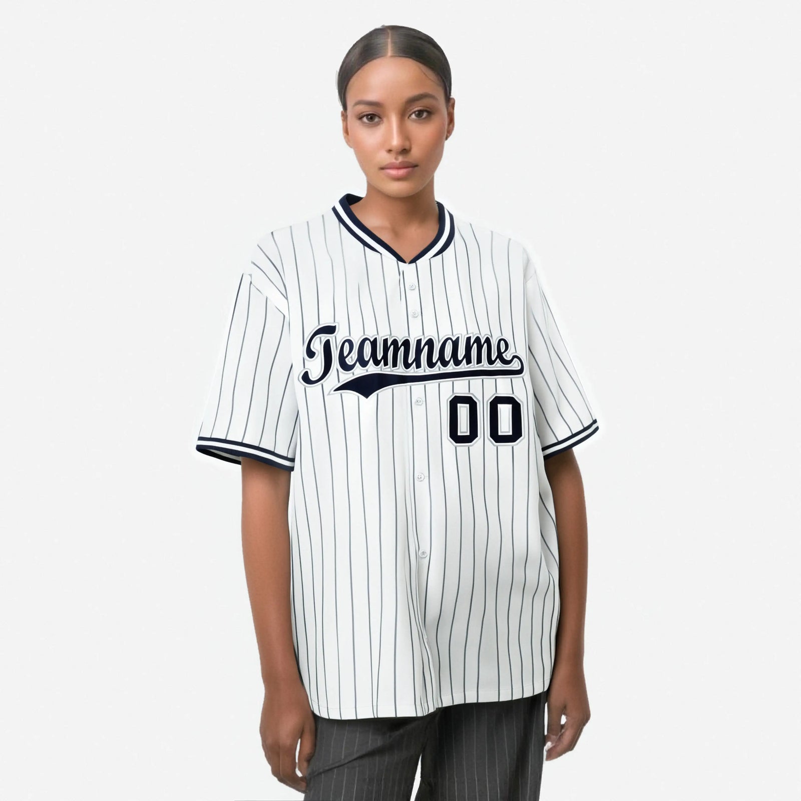 Custom White Navy Pinstripe White-Navy Authentic Baseball Jersey