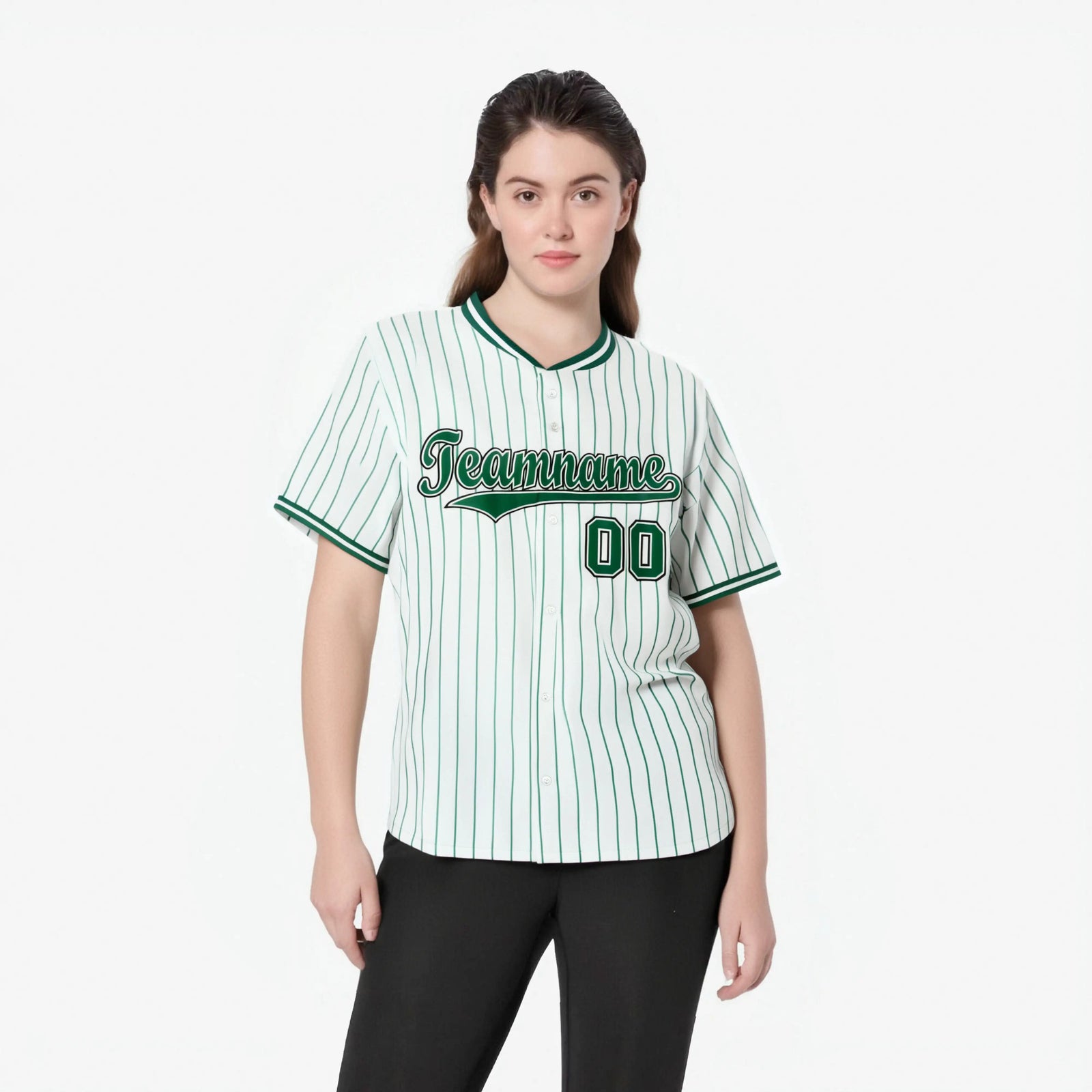 Custom White Kelly-Green Pinstripe White Kelly-Green Black Authentic Baseball Jersey
