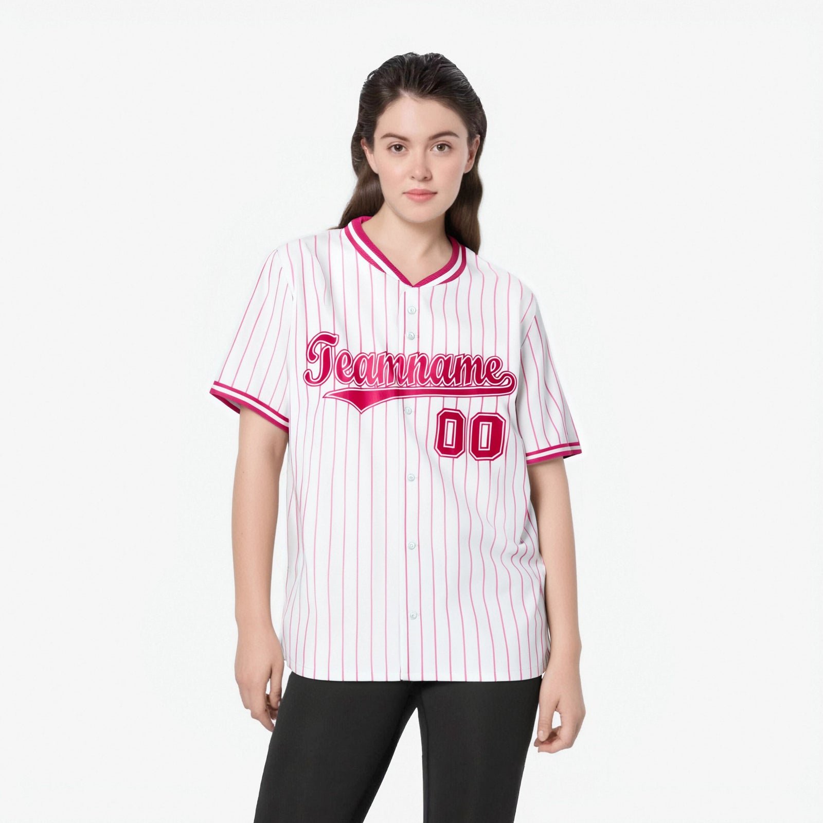 Custom White Pink Pinstripe White-Pink Authentic Baseball Jersey