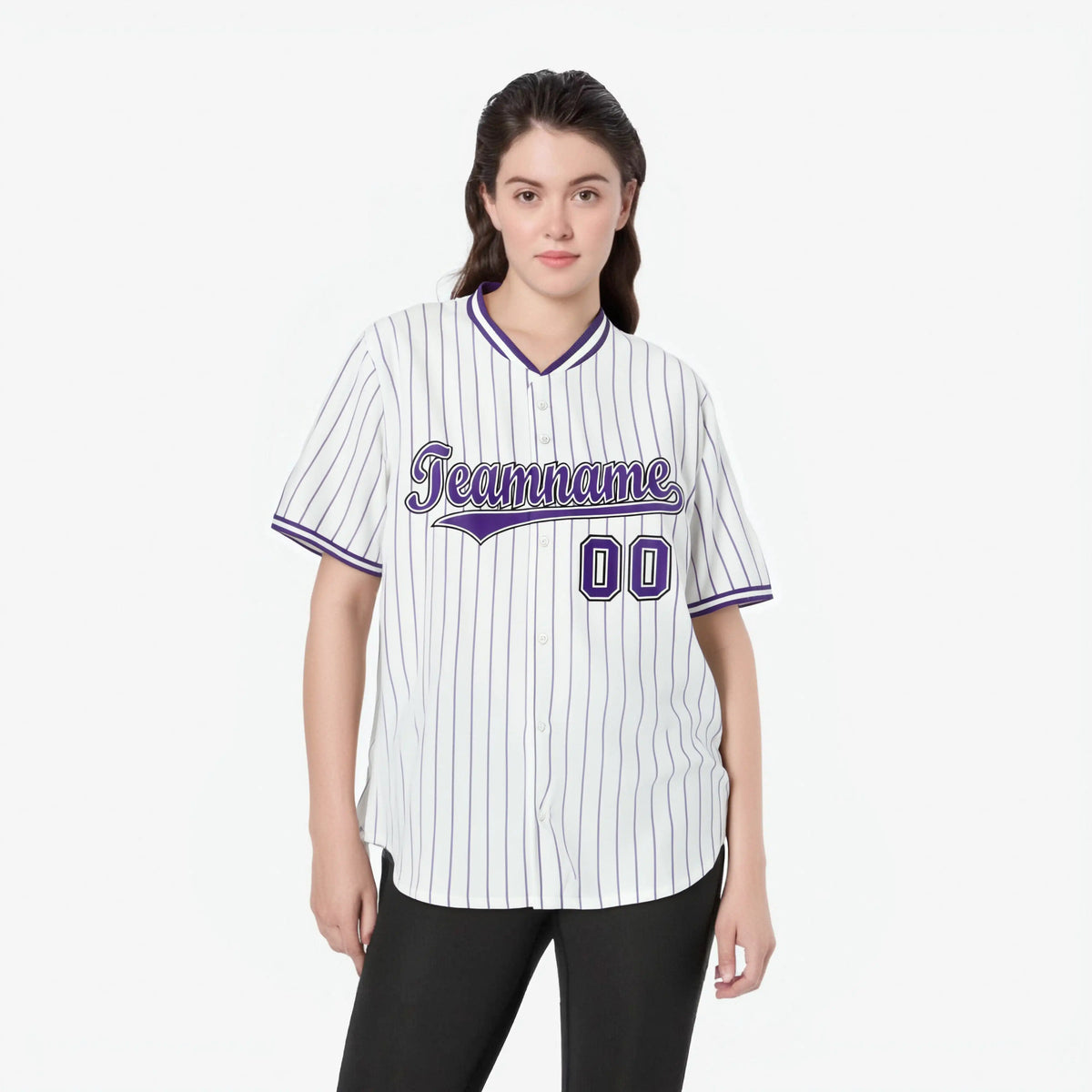 Custom White Purple Pinstripe White-Purple Black Authentic Baseball Jersey