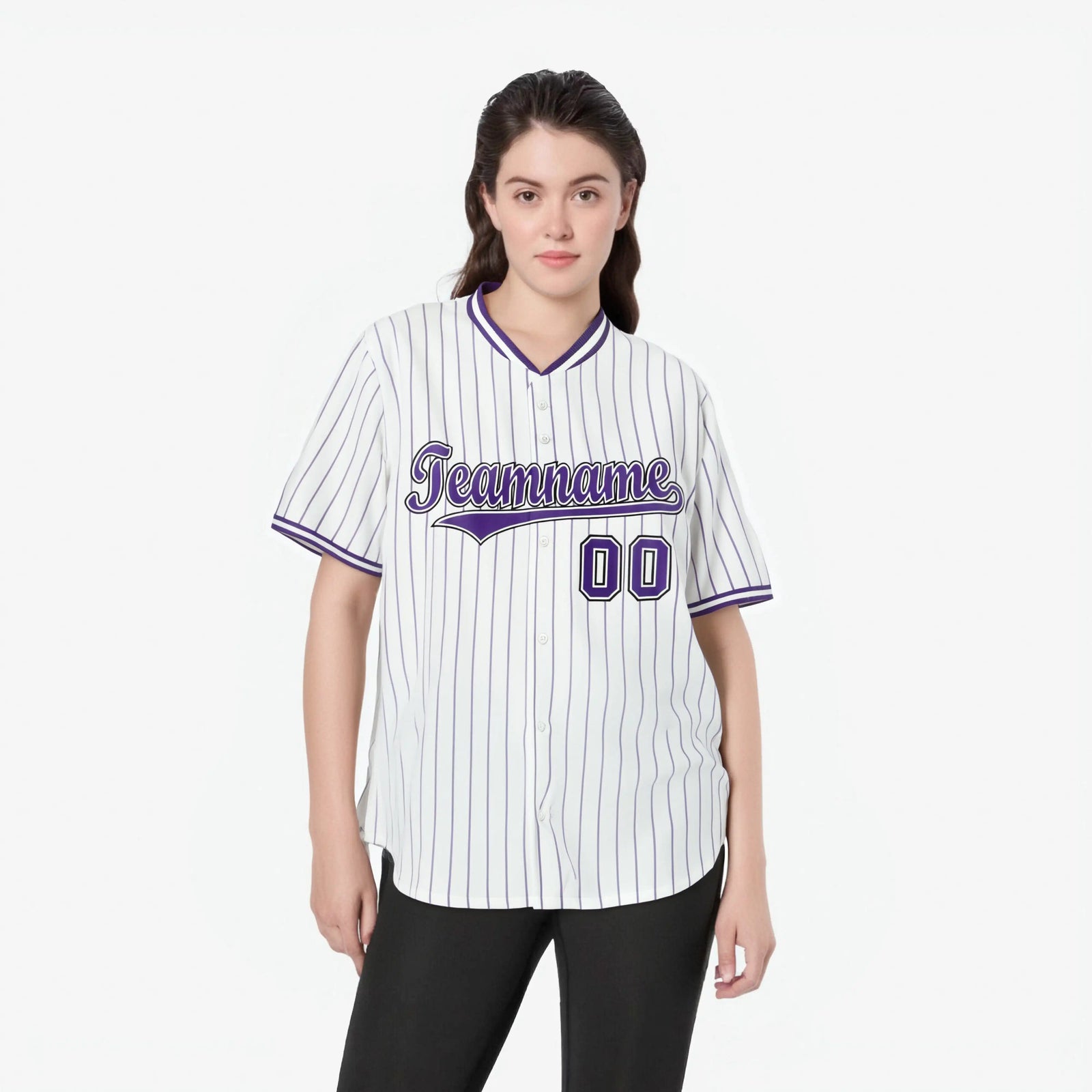 Custom White Purple Pinstripe White-Purple Black Authentic Baseball Jersey