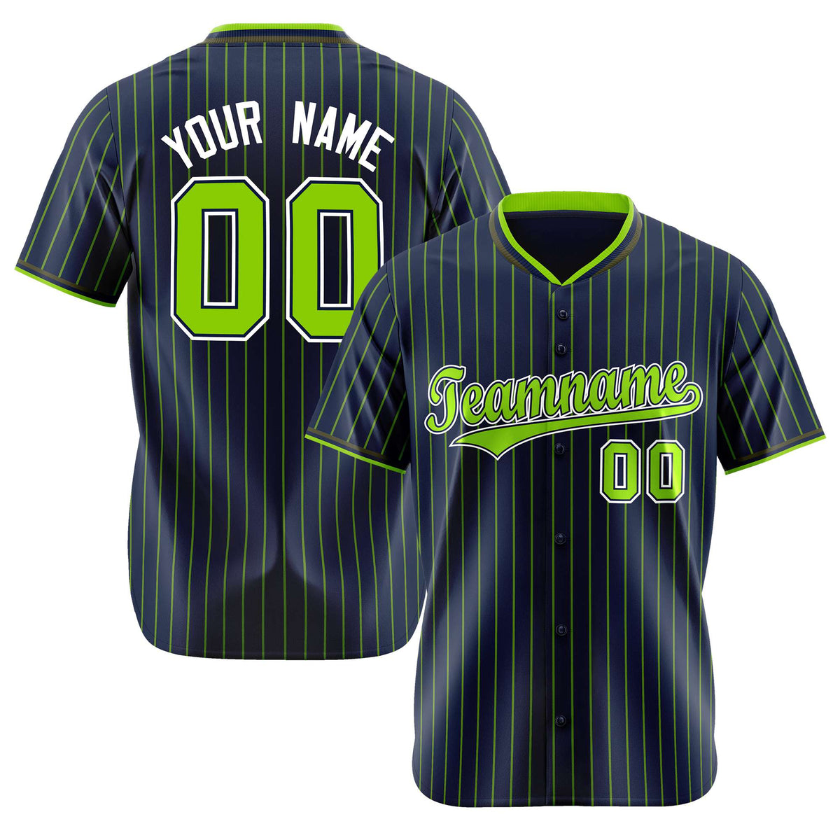 Custom Navy Neon-Green Pinstripe Neon-Green White Authentic Baseball Jersey