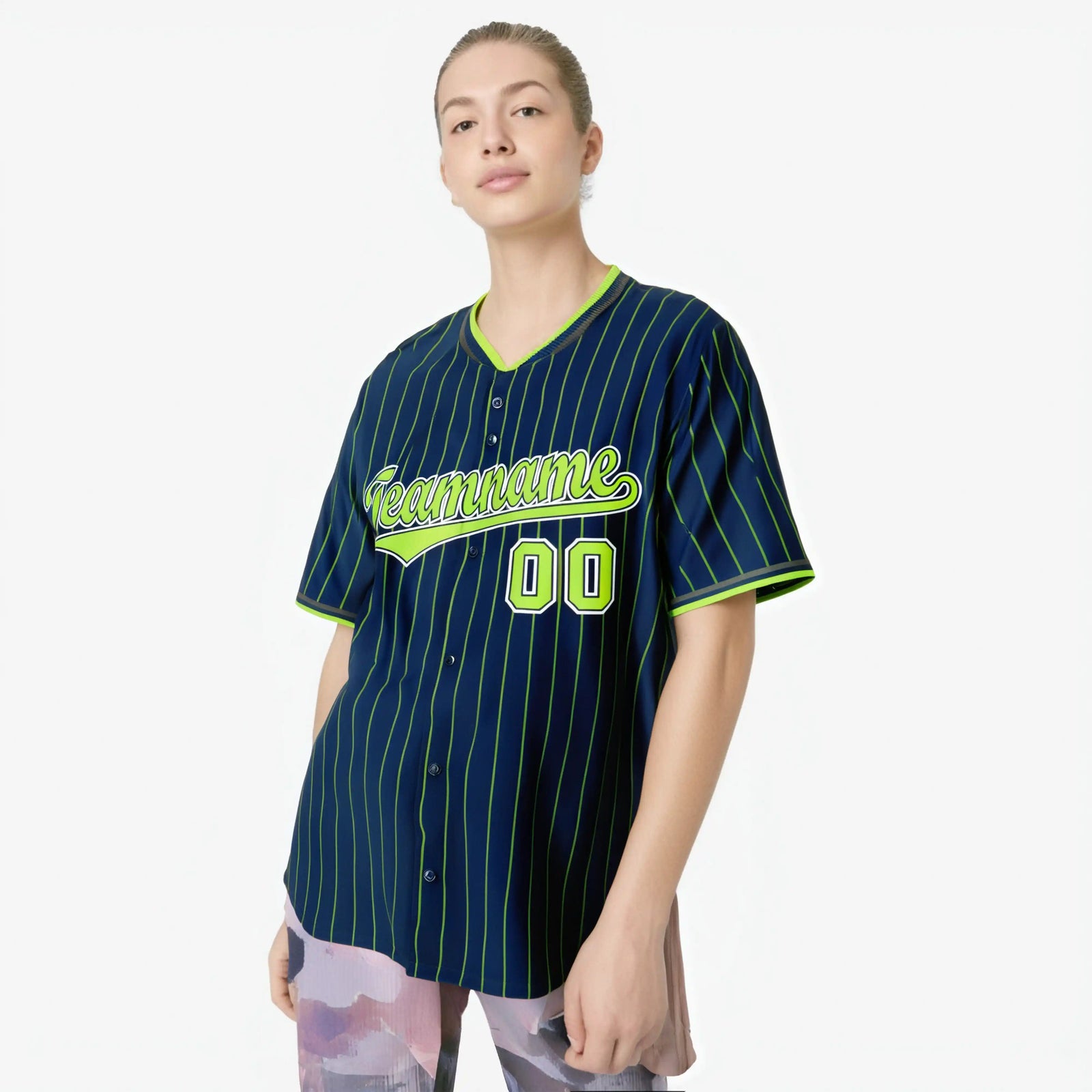 Custom Navy Neon-Green Pinstripe Neon-Green White Authentic Baseball Jersey