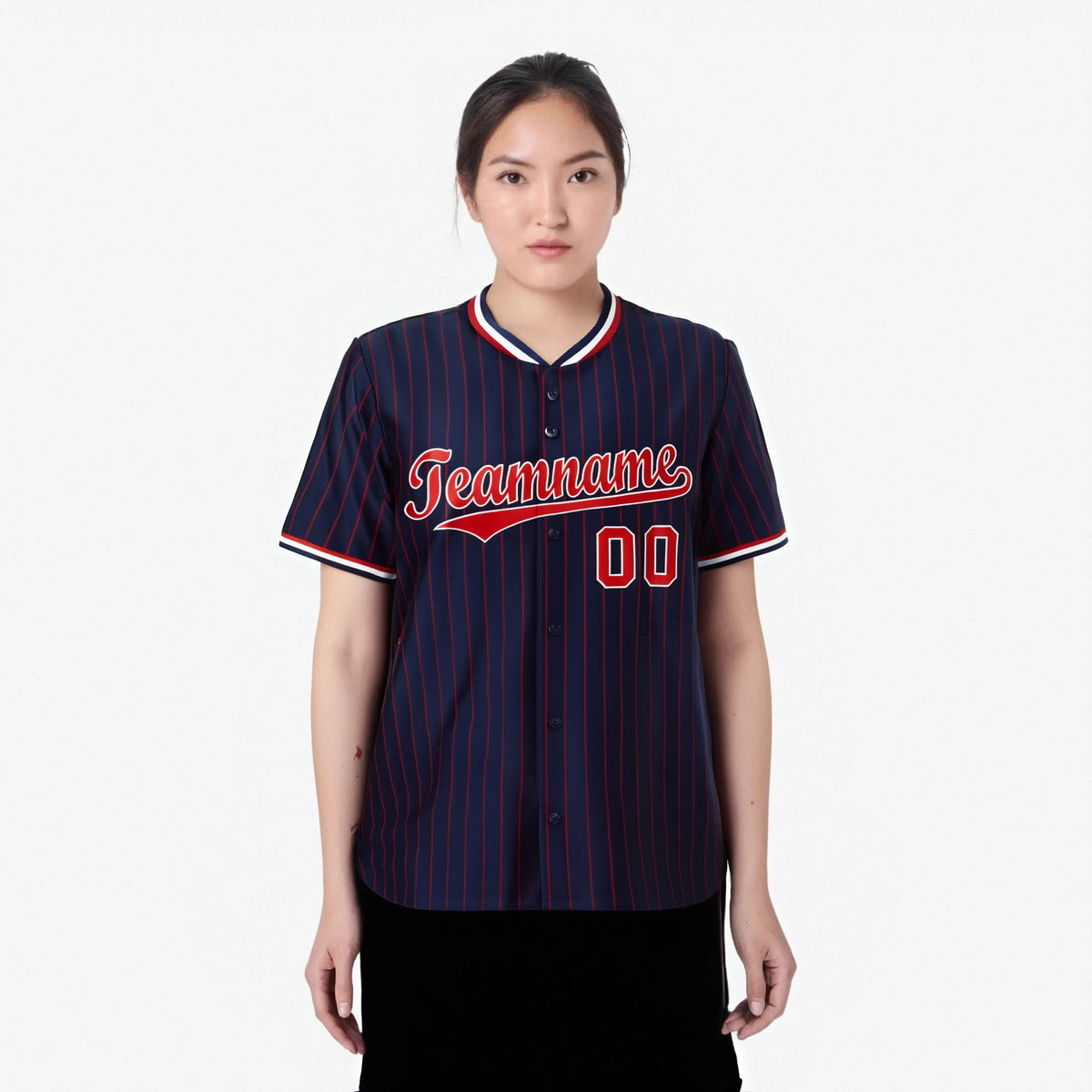 Custom Navy Red Pinstripe Red-White Authentic Baseball Jersey