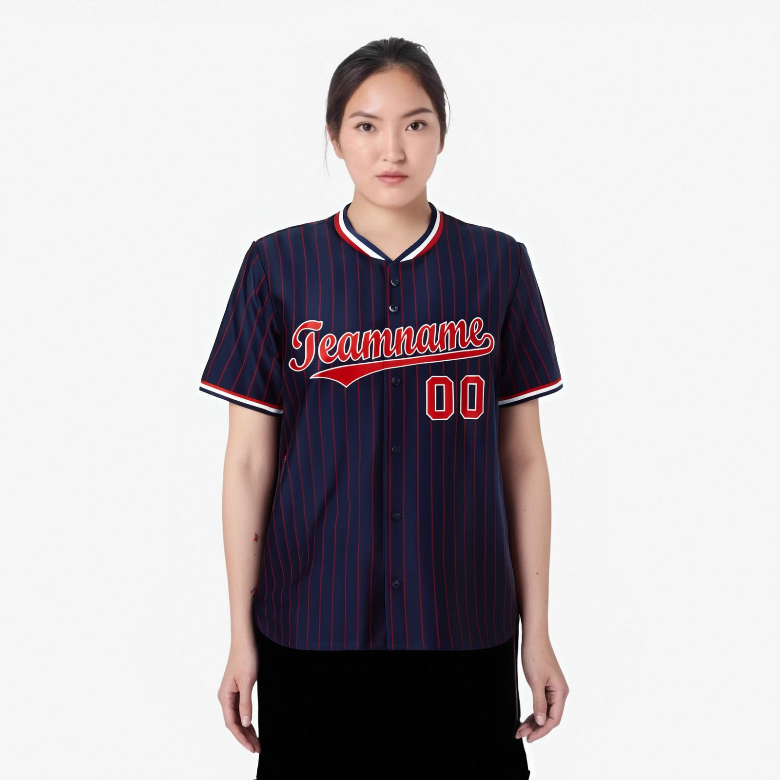 Custom Navy Red Pinstripe Red-White Authentic Baseball Jersey