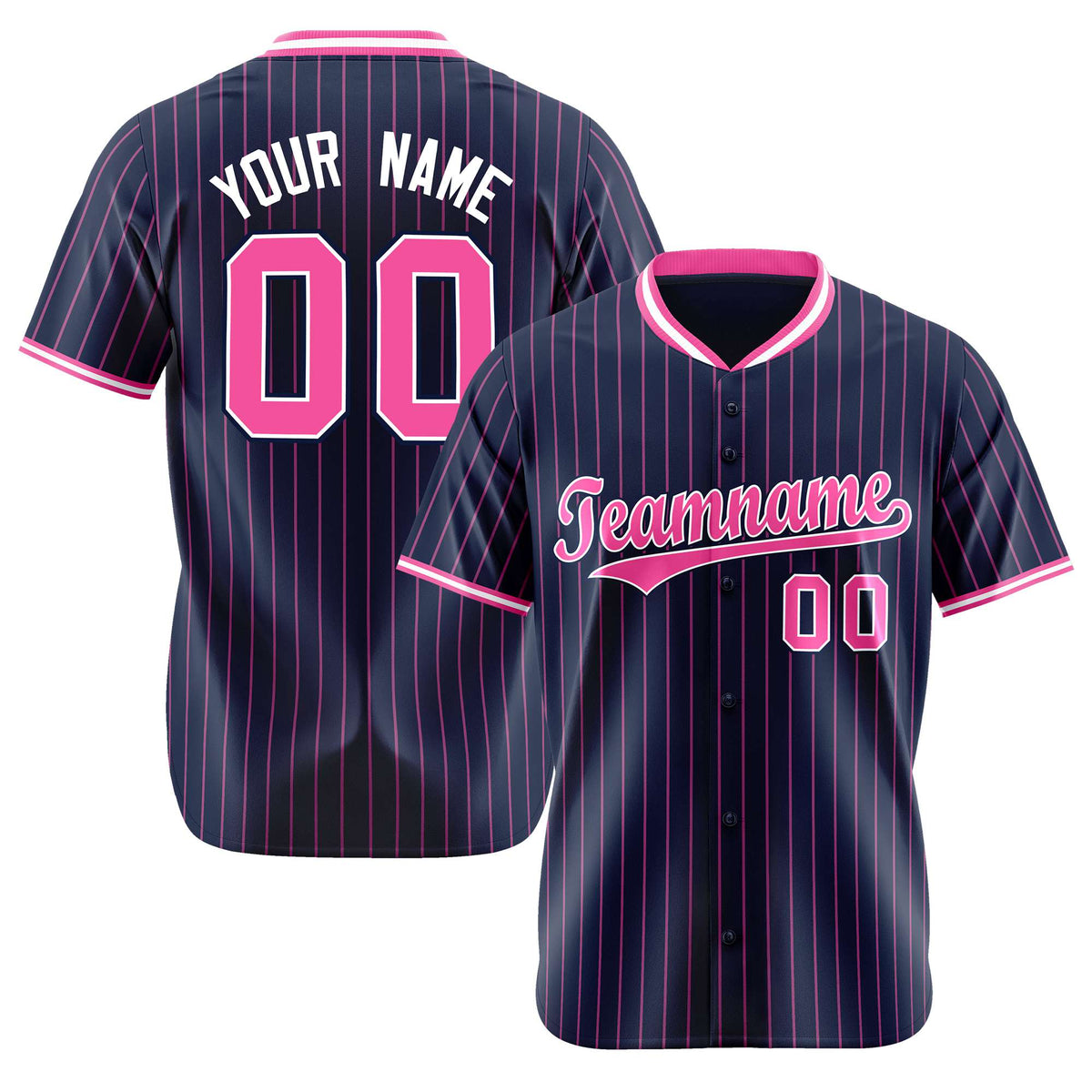 Custom Navy Pink Pinstripe Pink-White Authentic Baseball Jersey
