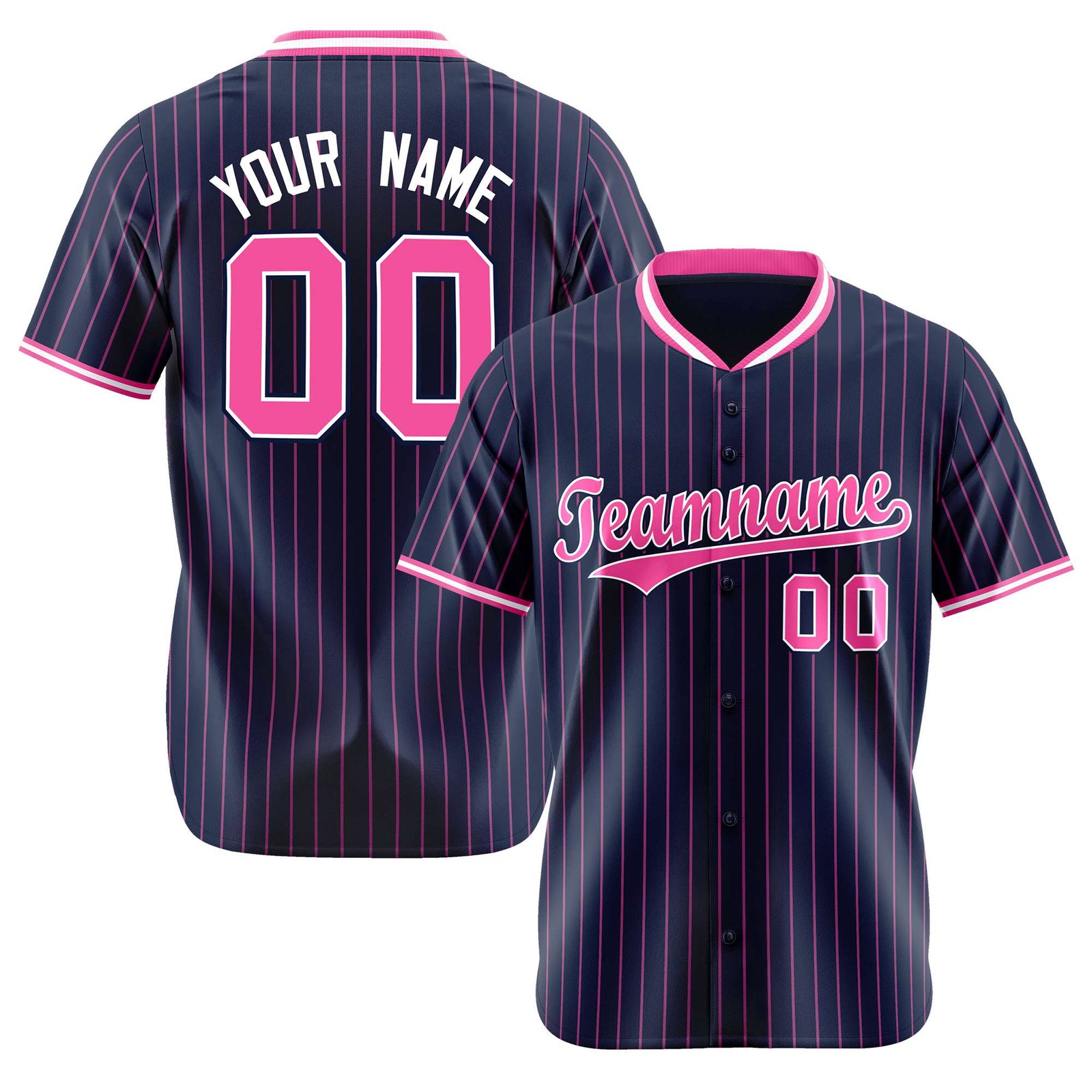 Custom Navy Pink Pinstripe Pink-White Authentic Baseball Jersey