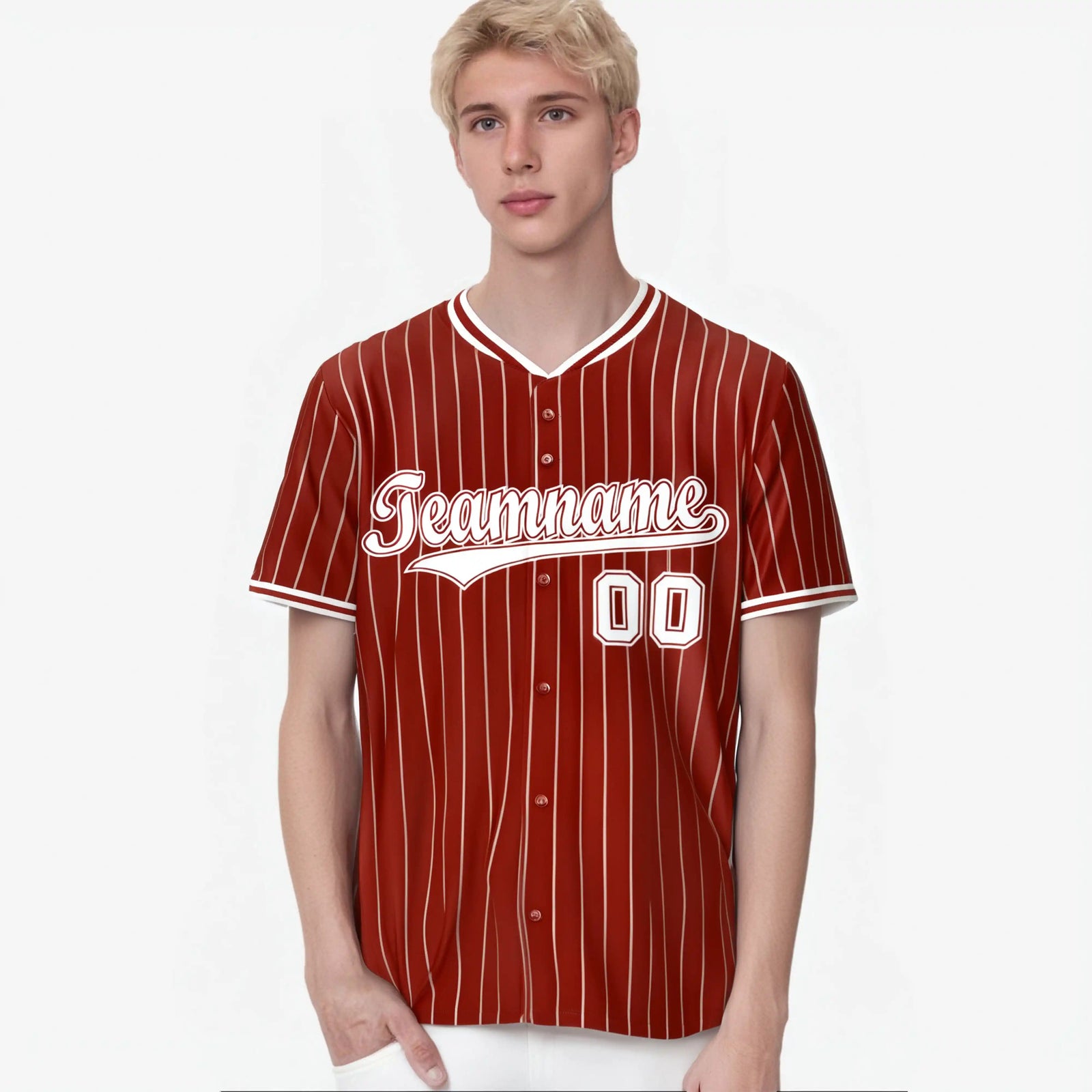 Custom Red White Pinstripe White-Red Authentic Baseball Jersey