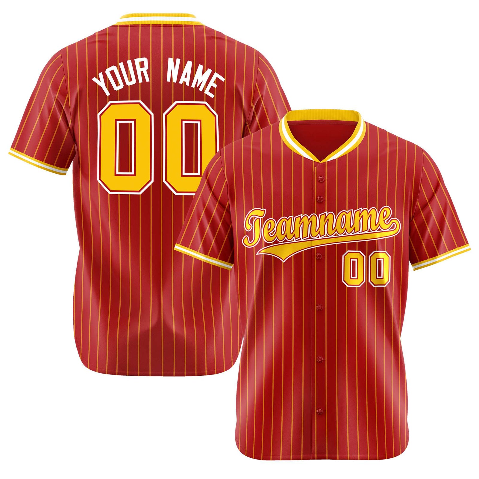 Custom Red Yellow Pinstripe Yellow-White Authentic Baseball Jersey