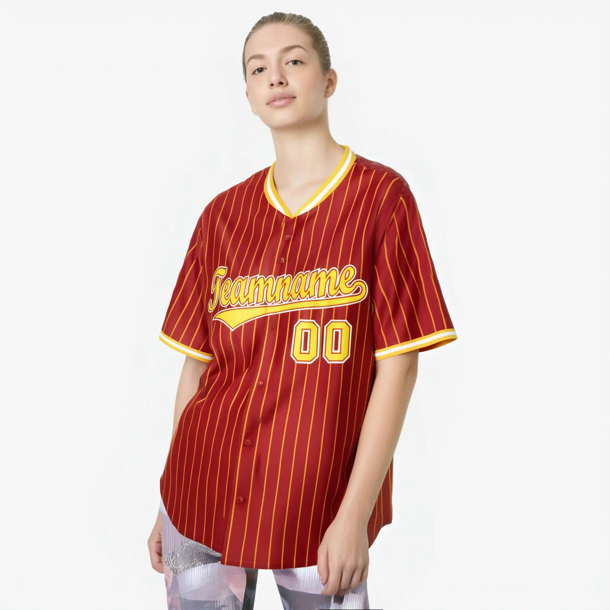Custom Red Yellow Pinstripe Yellow-White Authentic Baseball Jersey
