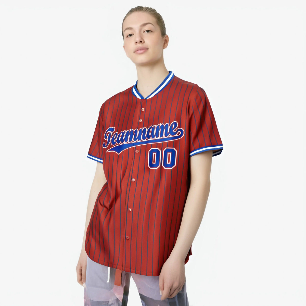 Custom Red Blue Pinstripe Blue-White Authentic Baseball Jersey