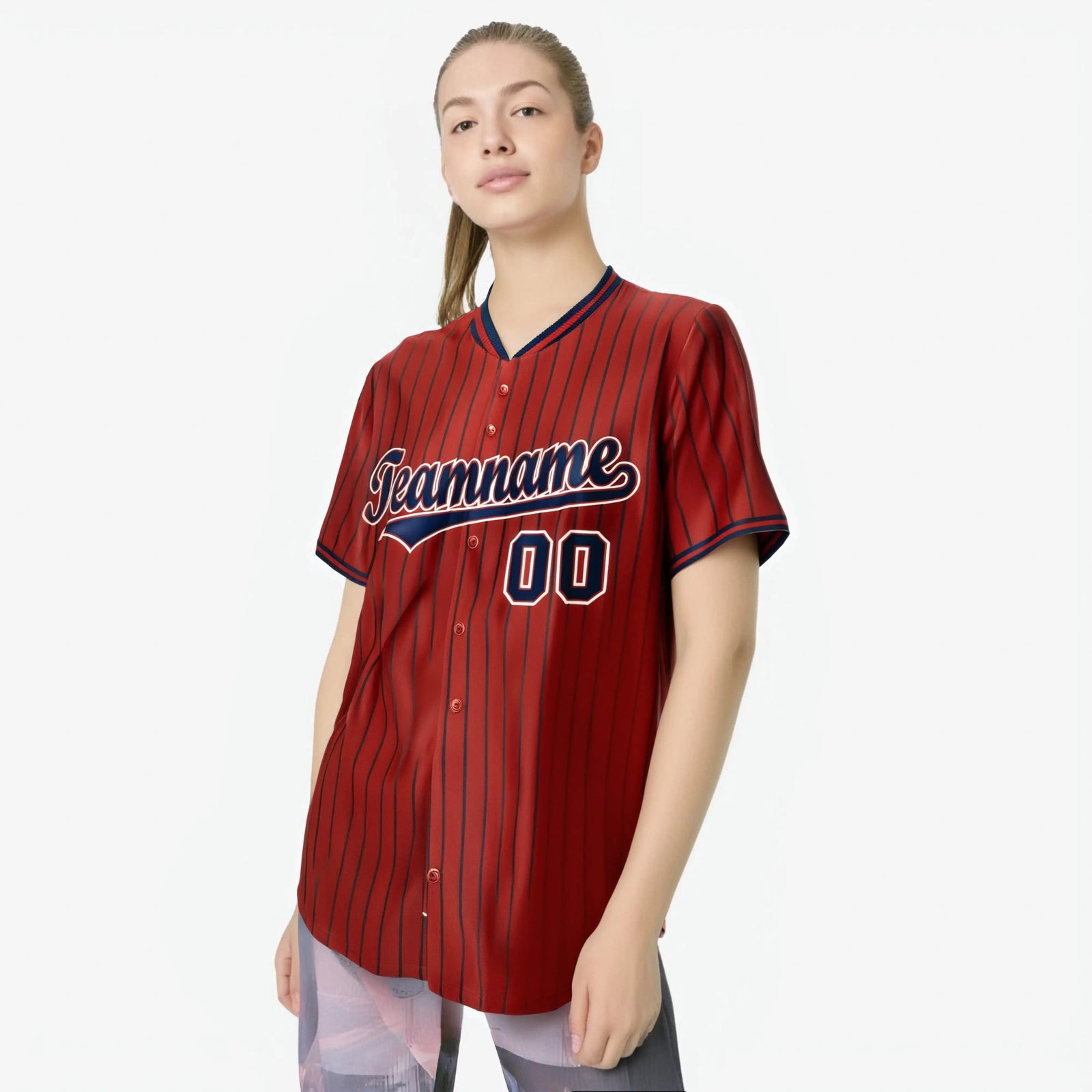 Custom Red Navy Pinstripe Navy-White Authentic Baseball Jersey