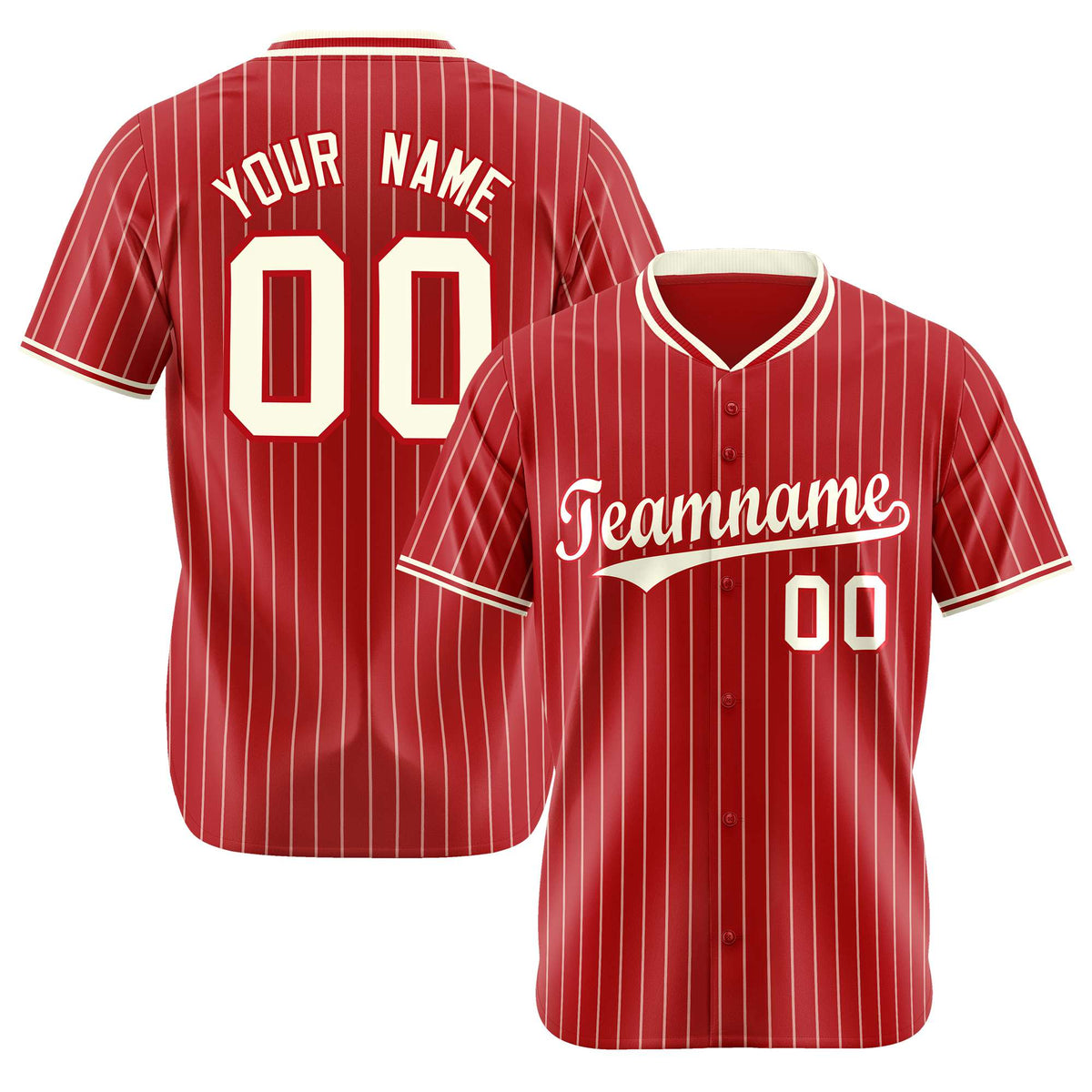 Custom Red Cream Pinstripe Cream-Red Authentic Baseball Jersey