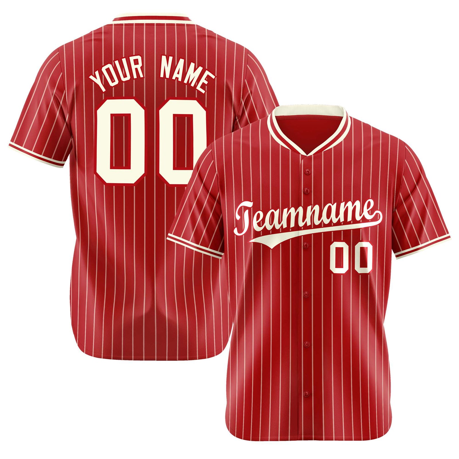 Custom Red Cream Pinstripe Cream-Red Authentic Baseball Jersey