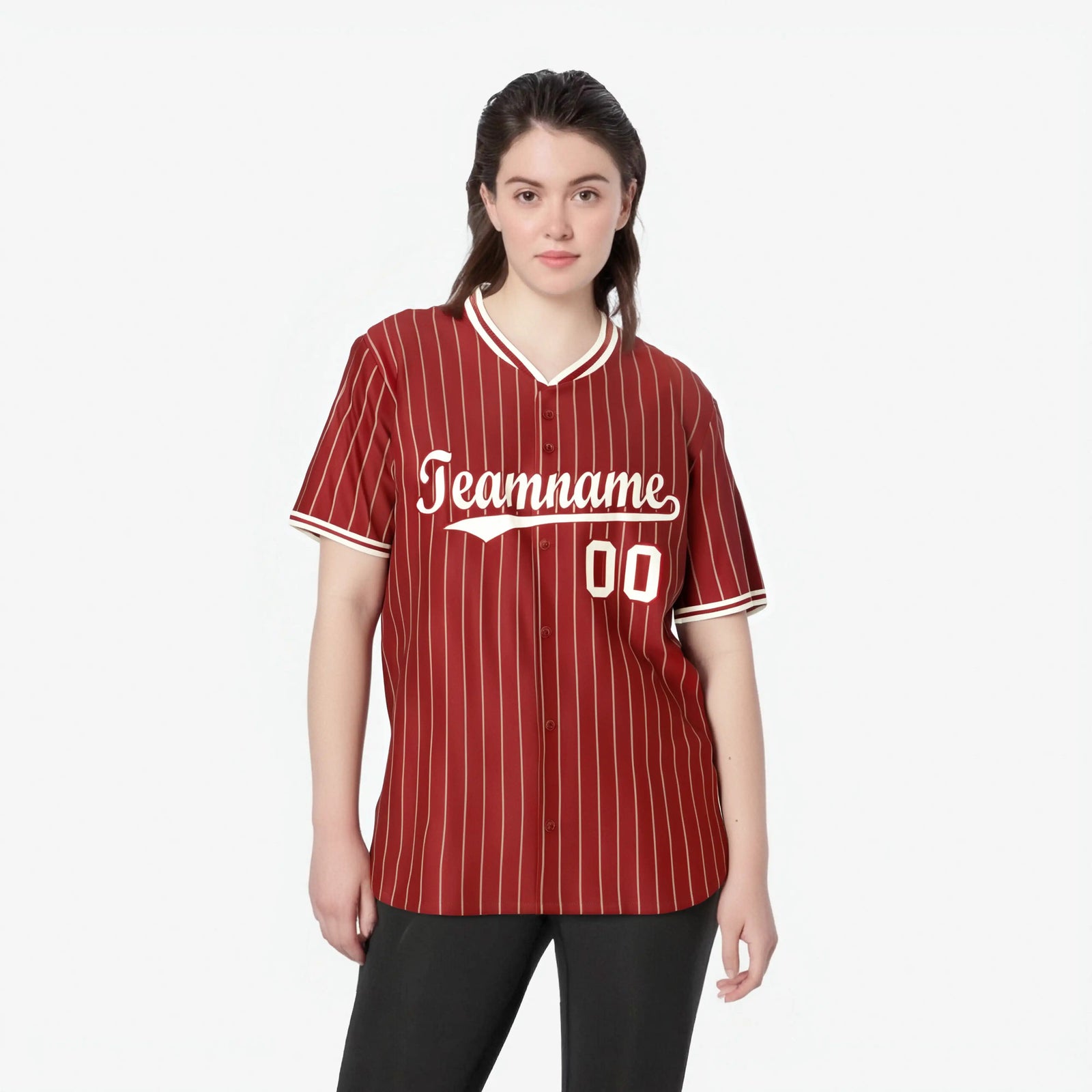 Custom Red Cream Pinstripe Cream-Red Authentic Baseball Jersey