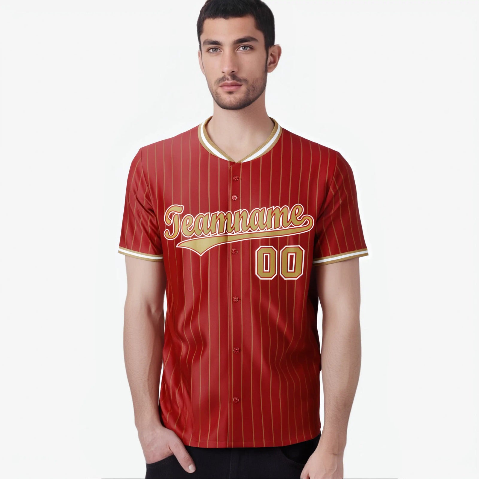 Custom Red Brown Pinstripe Brown-White Authentic Baseball Jersey